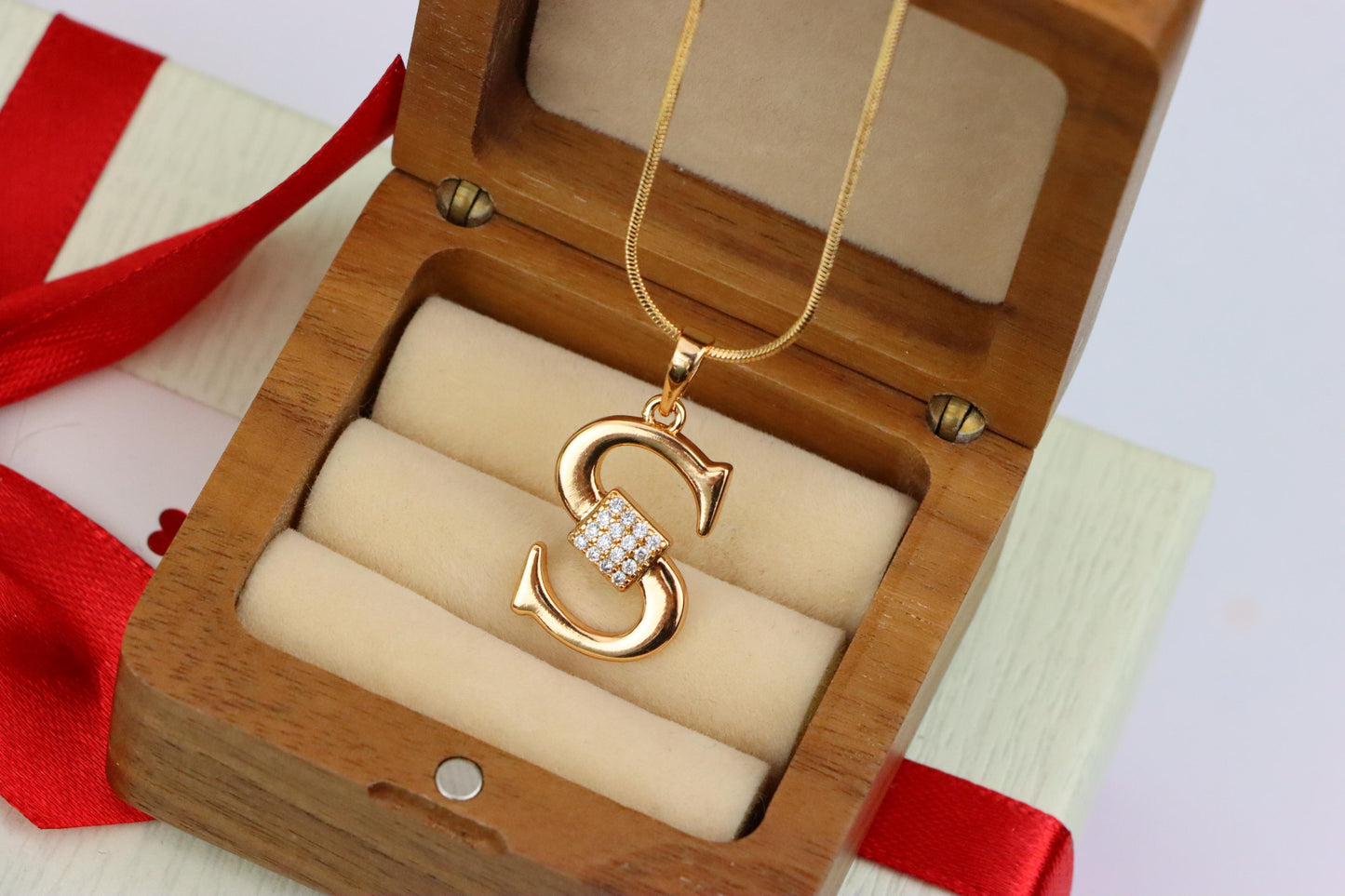Rose Gold S Letter Pendant with CZ Stones Gold Plated Charm, XPPT1430 (2136-1)