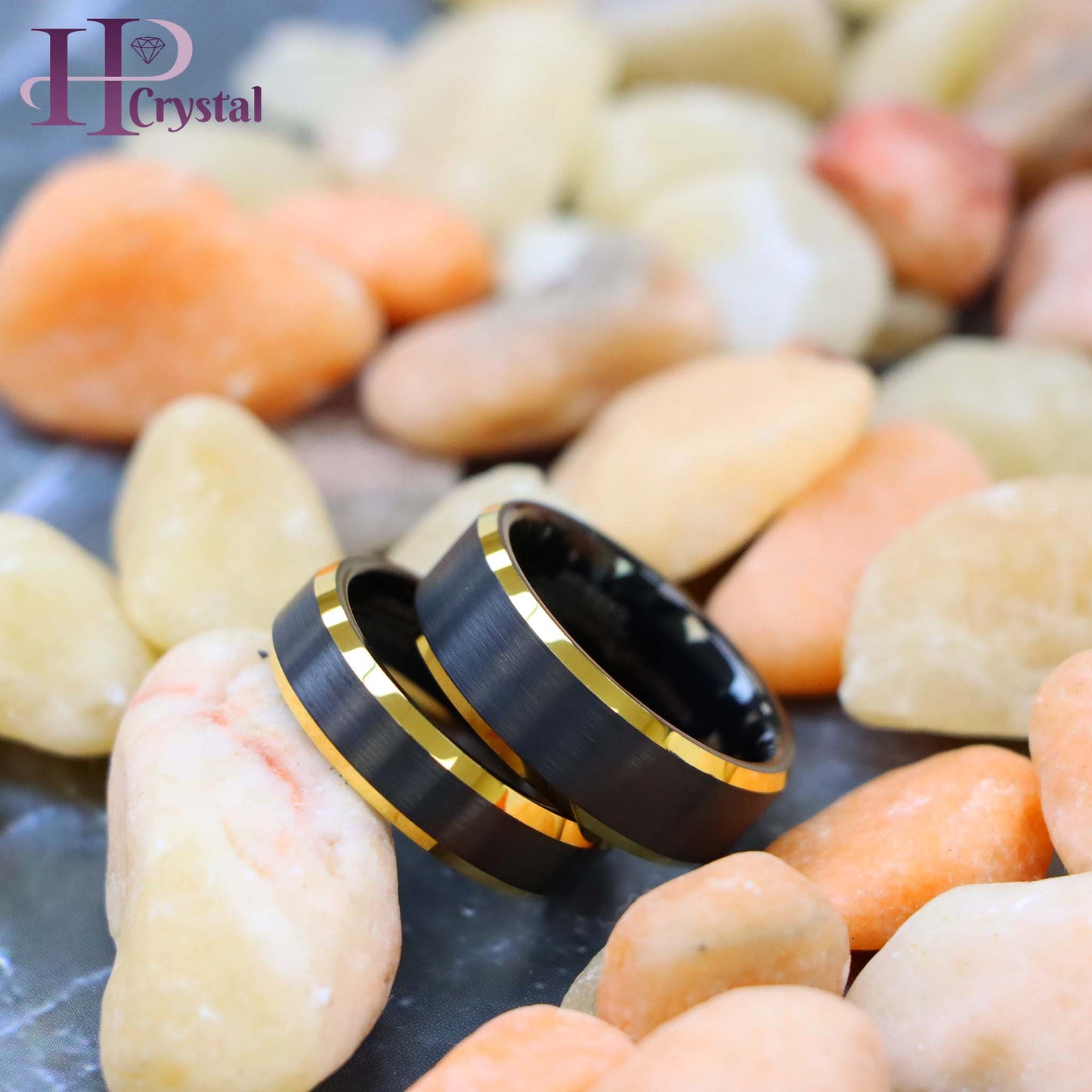 Black & Yellow Gold IP Brushed Center Beveled Edge Tungsten Ring