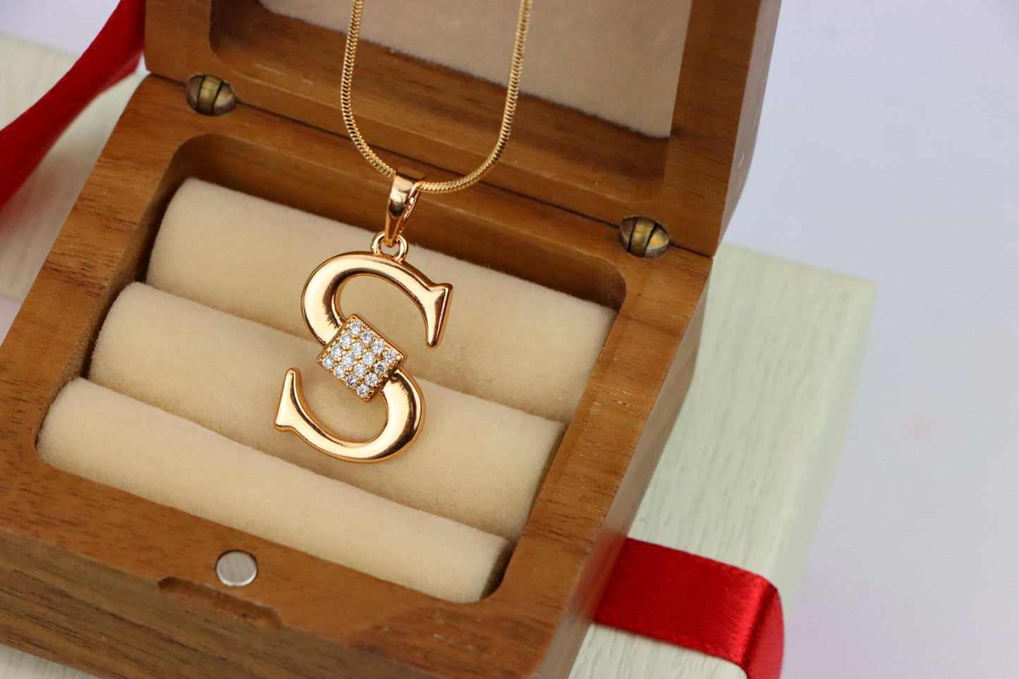 Rose Gold S Letter Pendant with CZ Stones Gold Plated Charm, XPPT1430 (2136-1)