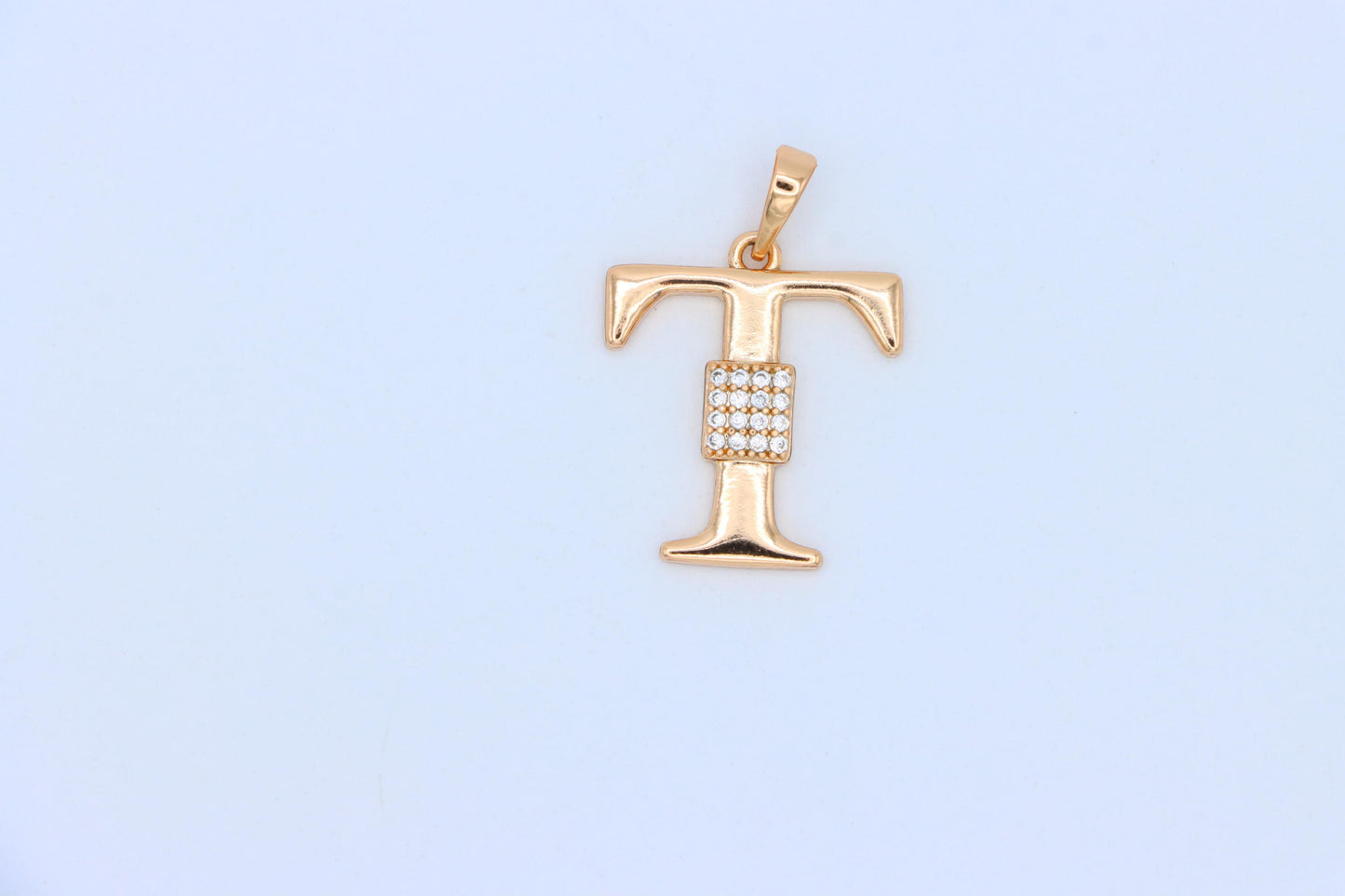 Rose Gold T Letter Pendant with Sparkling CZ Stylish Charm, XPPT1431 (2136-1)