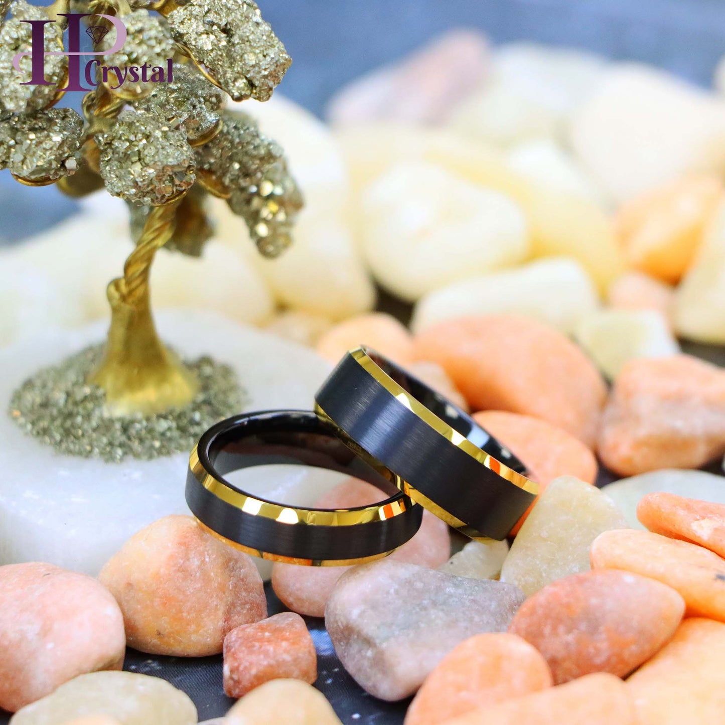 Black & Yellow Gold IP Brushed Center Beveled Edge Tungsten Ring