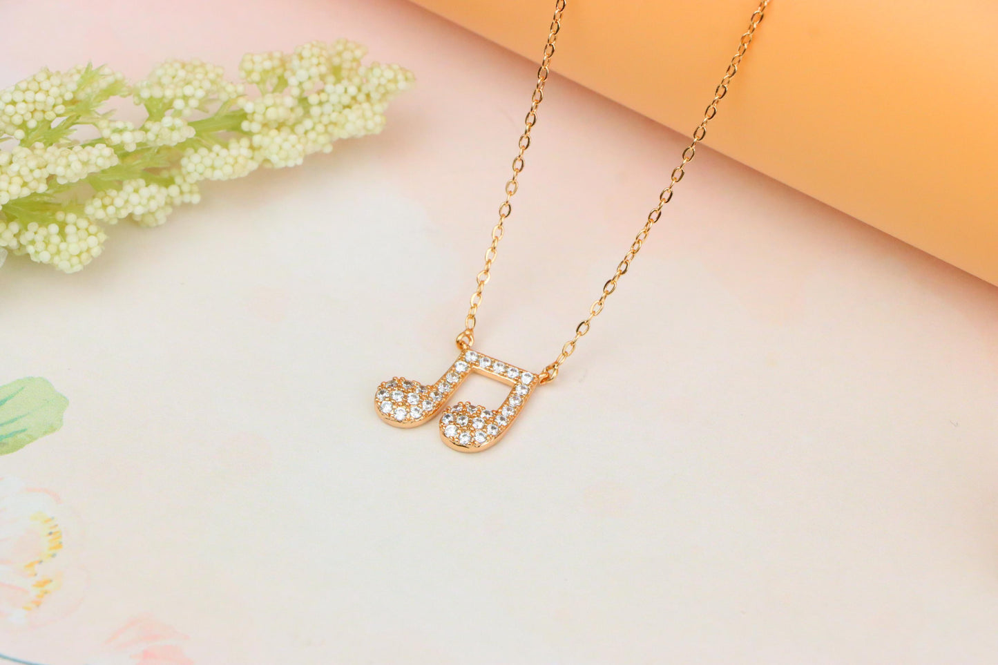 Sparkling Music Note Pendant Rose Gold Necklace, XPNL1892 (2160-5)