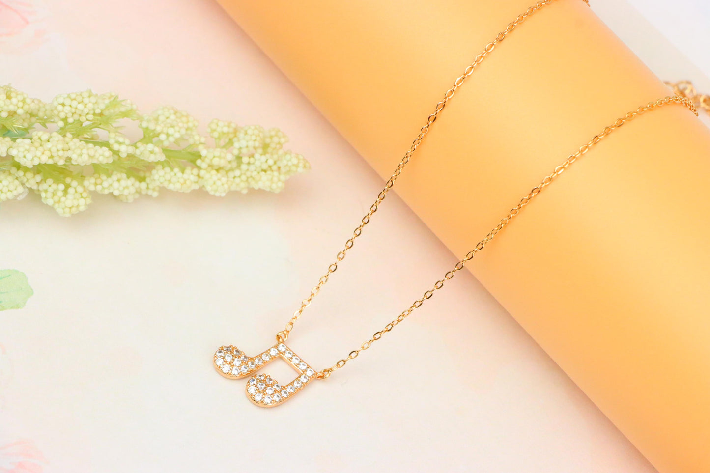 Sparkling Music Note Pendant Rose Gold Necklace, XPNL1892 (2160-5)