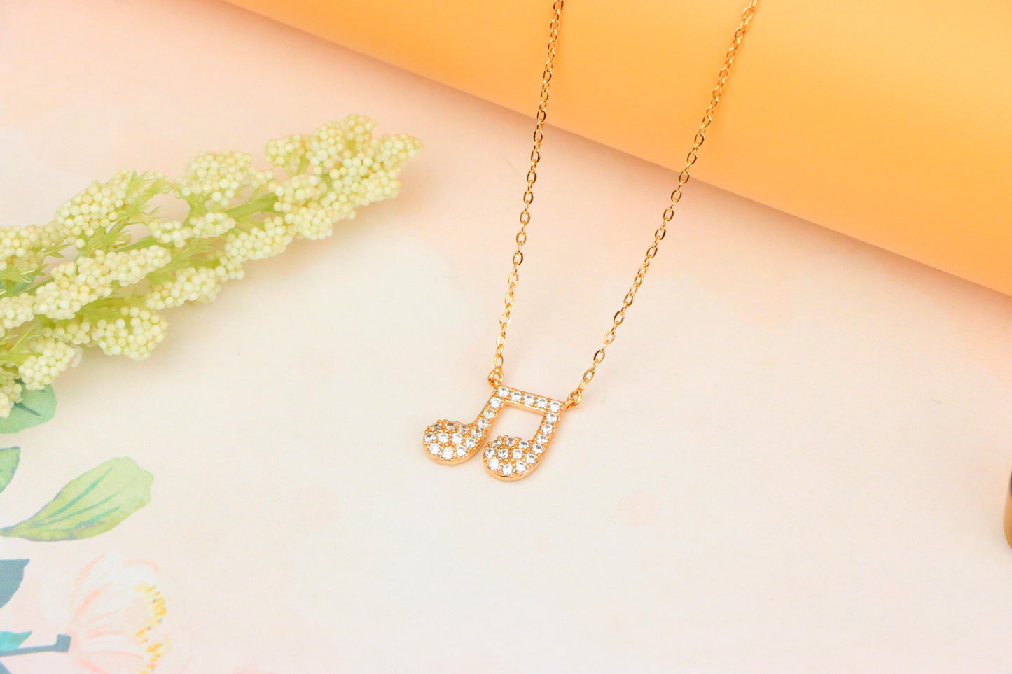 Sparkling Music Note Pendant Rose Gold Necklace, XPNL1892 (2160-5)