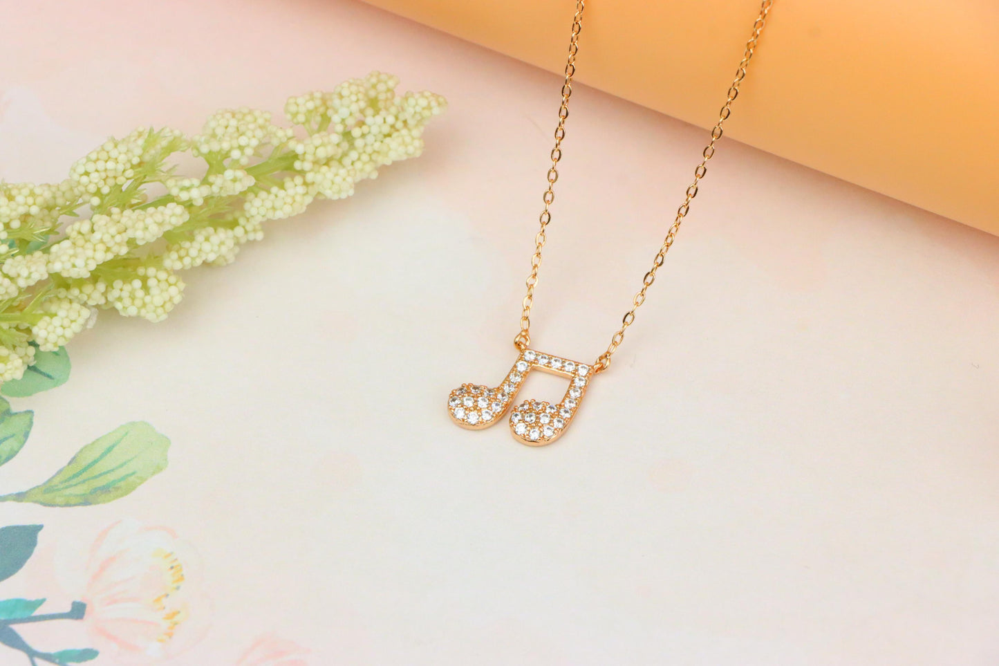 Sparkling Music Note Pendant Rose Gold Necklace, XPNL1892 (2160-5)