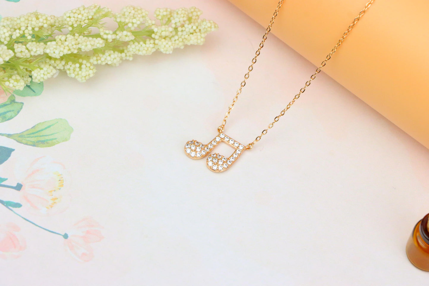 Sparkling Music Note Pendant Rose Gold Necklace, XPNL1892 (2160-5)