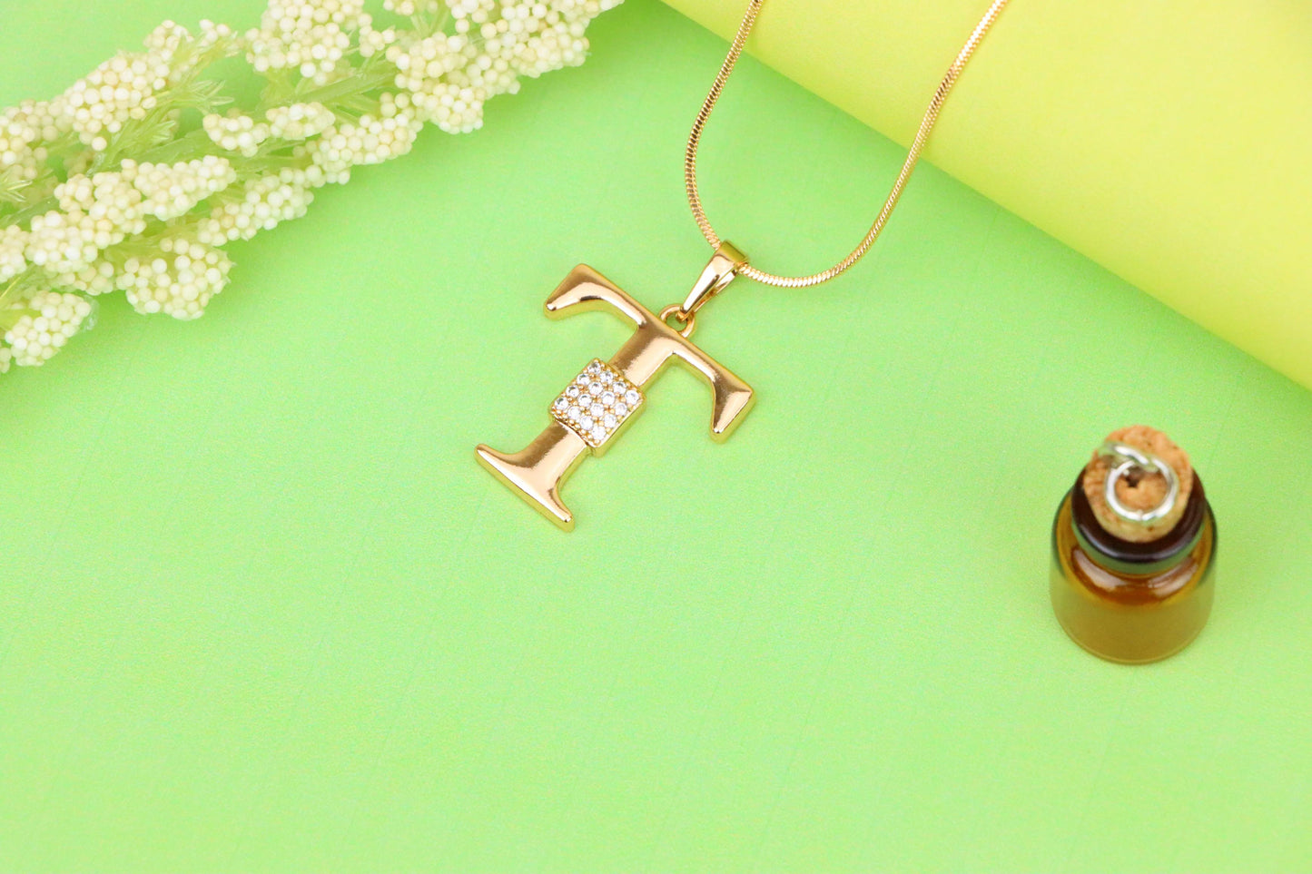 Rose Gold T Letter Pendant with Sparkling CZ Stylish Charm, XPPT1431 (2136-1)