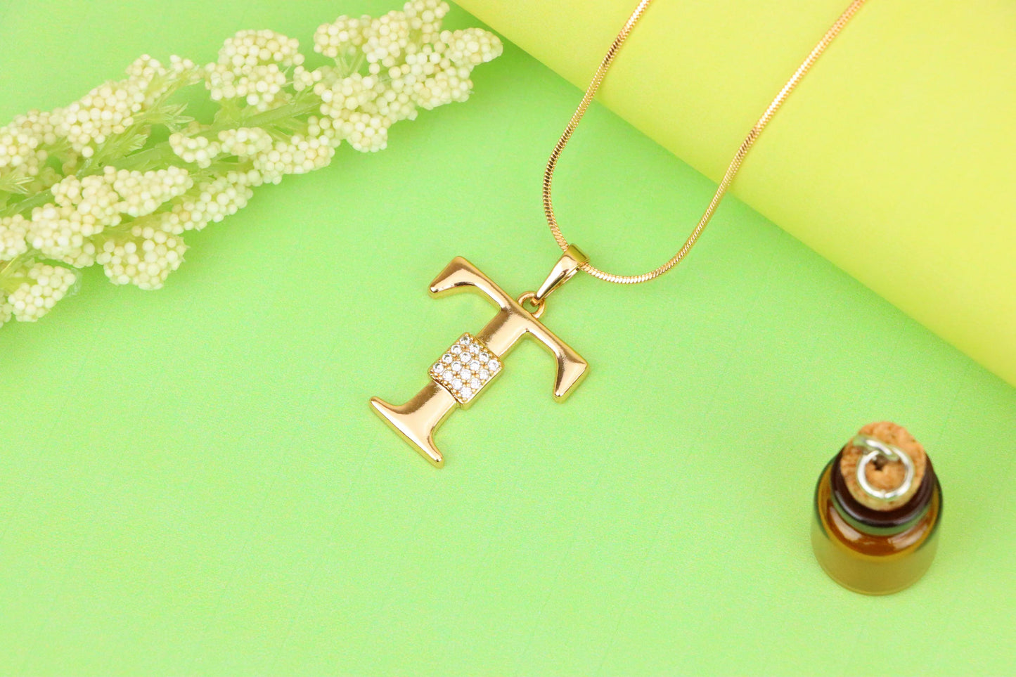 Rose Gold T Letter Pendant with Sparkling CZ Stylish Charm, XPPT1431 (2136-1)