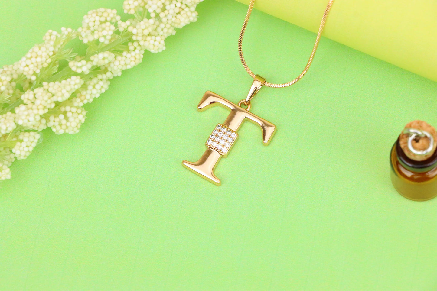 Rose Gold T Letter Pendant with Sparkling CZ Stylish Charm, XPPT1431 (2136-1)