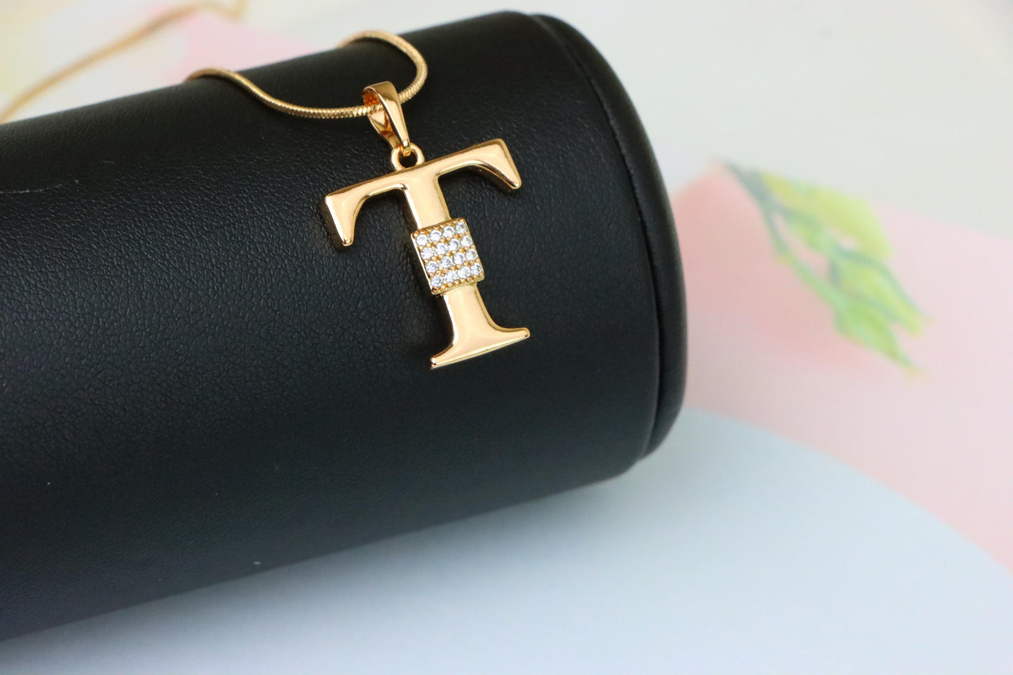 Rose Gold T Letter Pendant with Sparkling CZ Stylish Charm, XPPT1431 (2136-1)