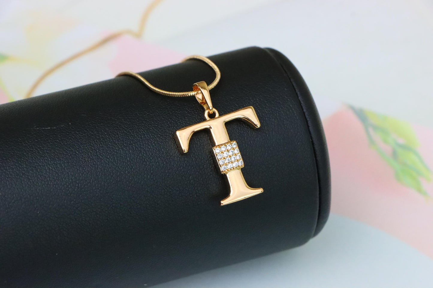 Rose Gold T Letter Pendant with Sparkling CZ Stylish Charm, XPPT1431 (2136-1)