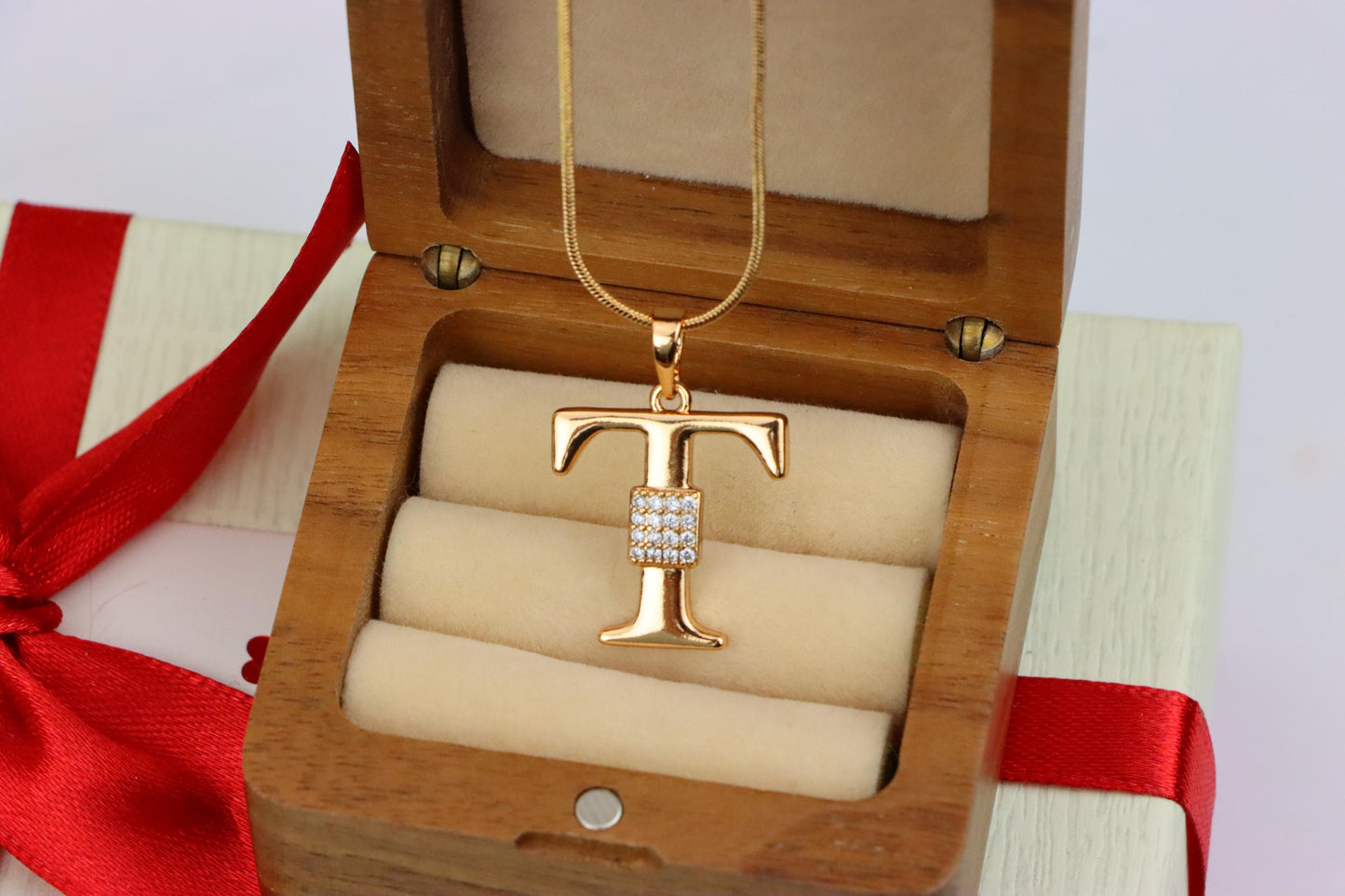 Rose Gold T Letter Pendant with Sparkling CZ Stylish Charm, XPPT1431 (2136-1)