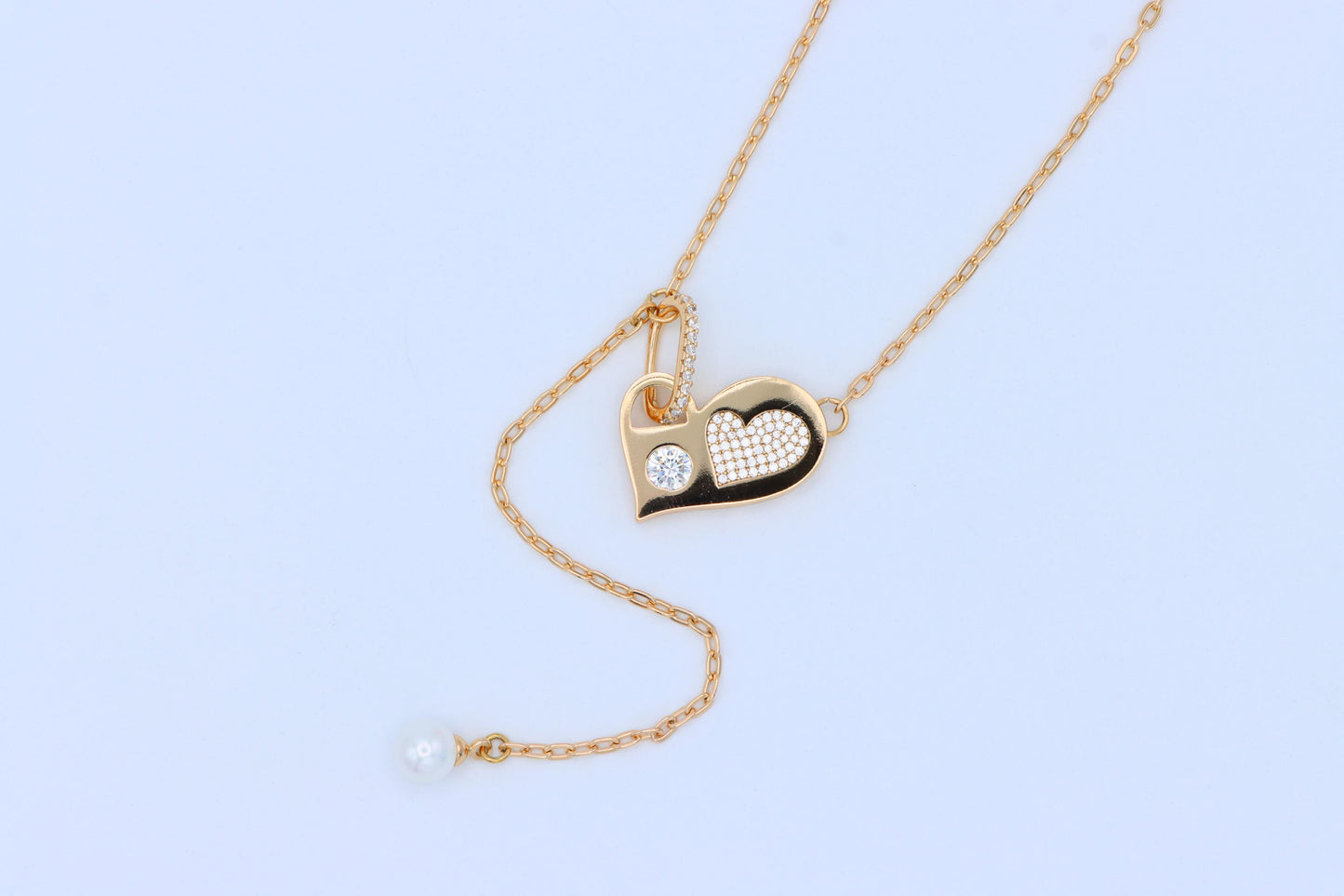 Rose Gold Heart Pendant Necklace with Pearl & Crystal Accents, XPNL1893 (2160-6)