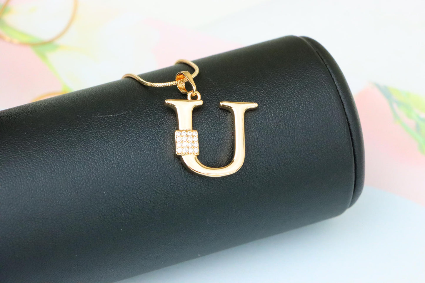 Rose Gold U Letter Pendant with CZ Stones Elegant Jewelry, XPPT1432 (2136-1)