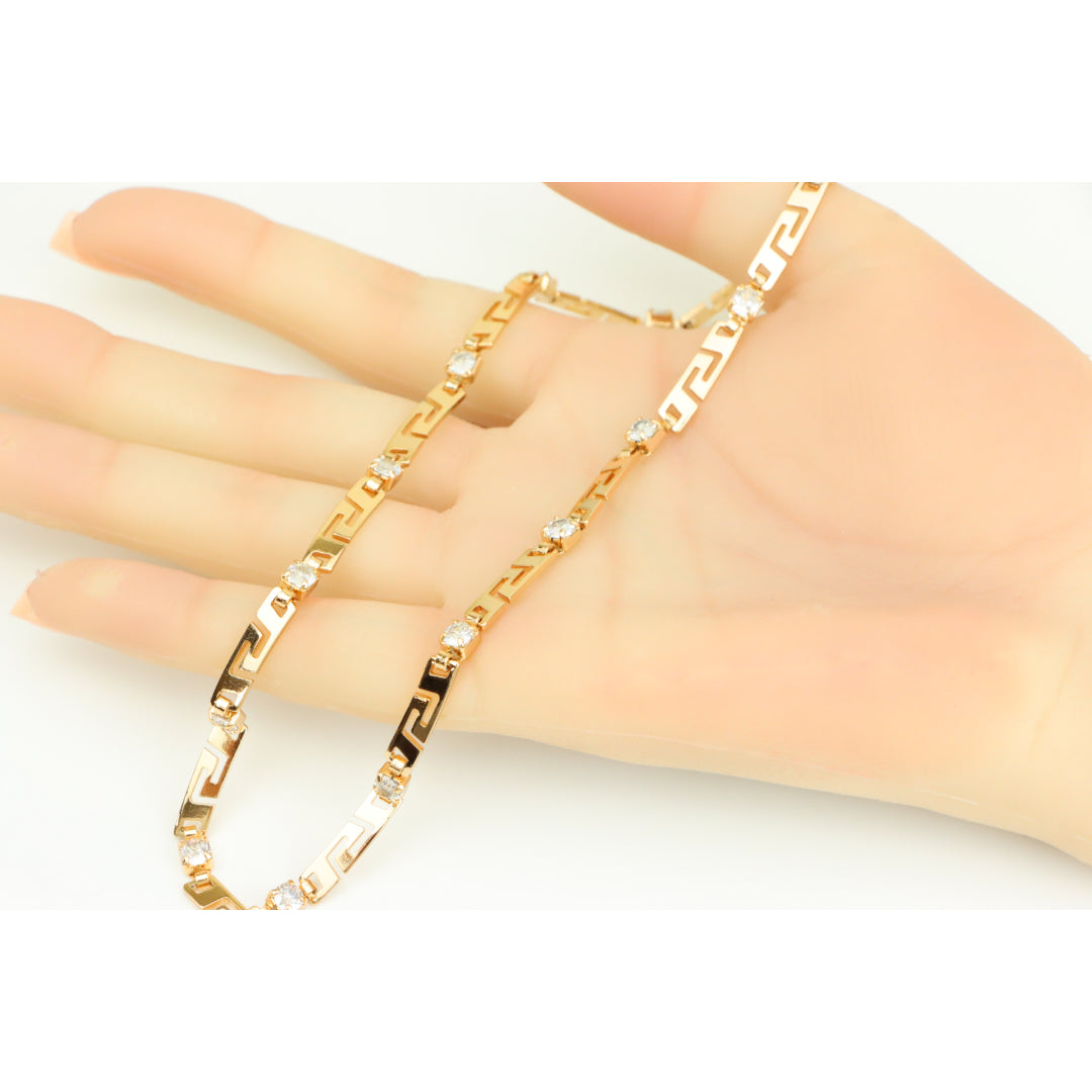 Rose Gold Necklace with CZ Stones and Greek Pattern, XPNL0280 (2028-10)
