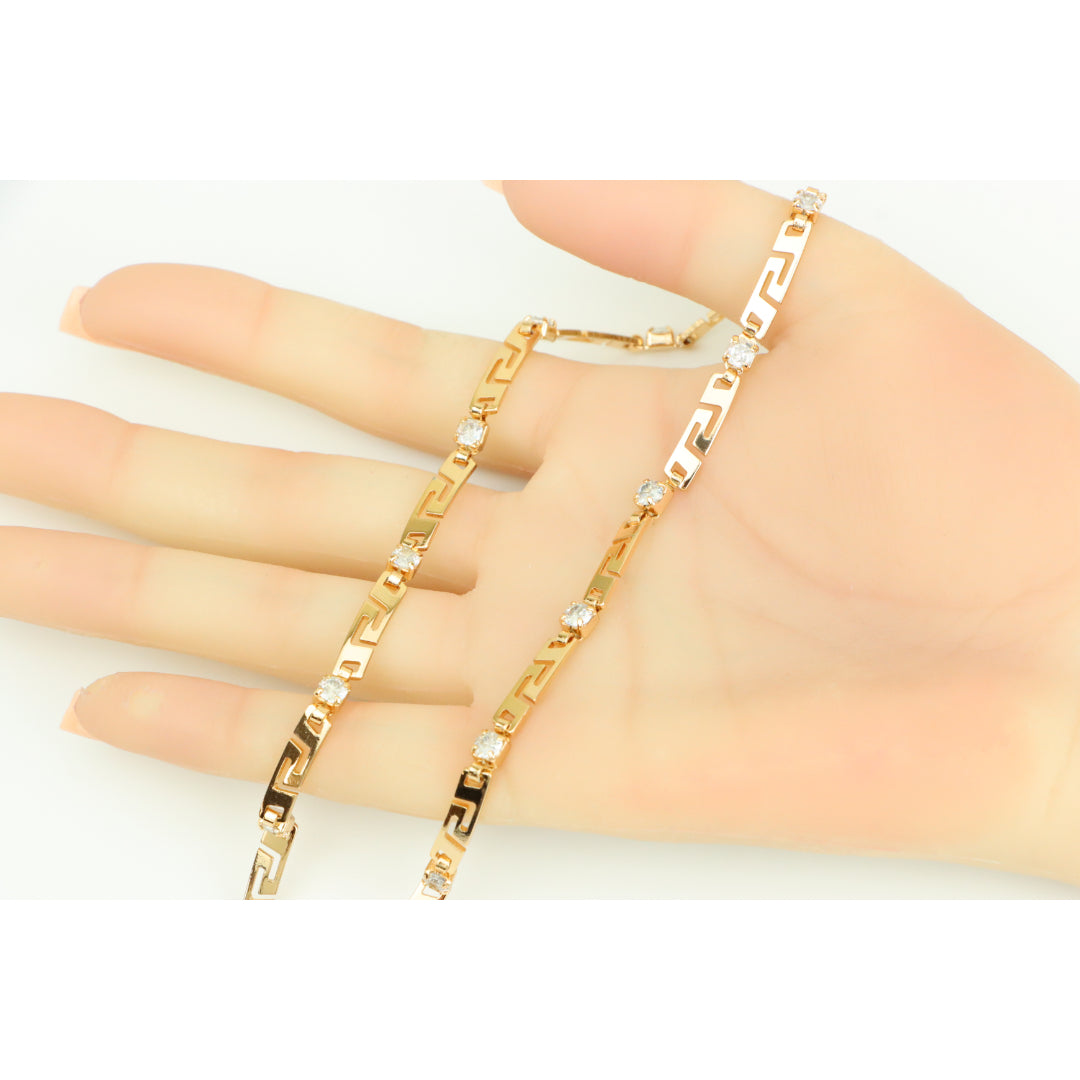 Rose Gold Necklace with CZ Stones and Greek Pattern, XPNL0280 (2028-10)