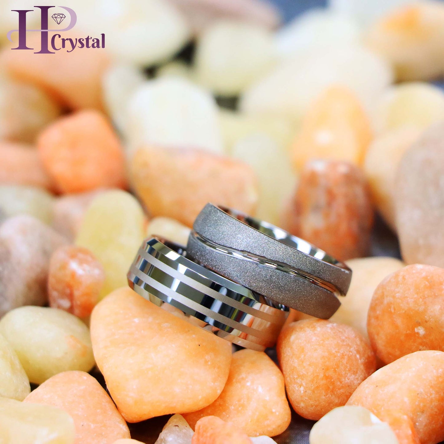 Swirl Design Tungsten Ring – High Polish Rough Stone Two-Line Laser Engraving, Frosted Finish