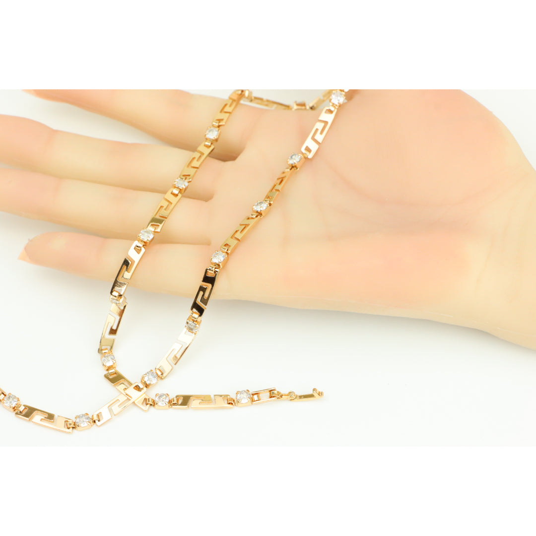 Rose Gold Necklace with CZ Stones and Greek Pattern, XPNL0280 (2028-10)
