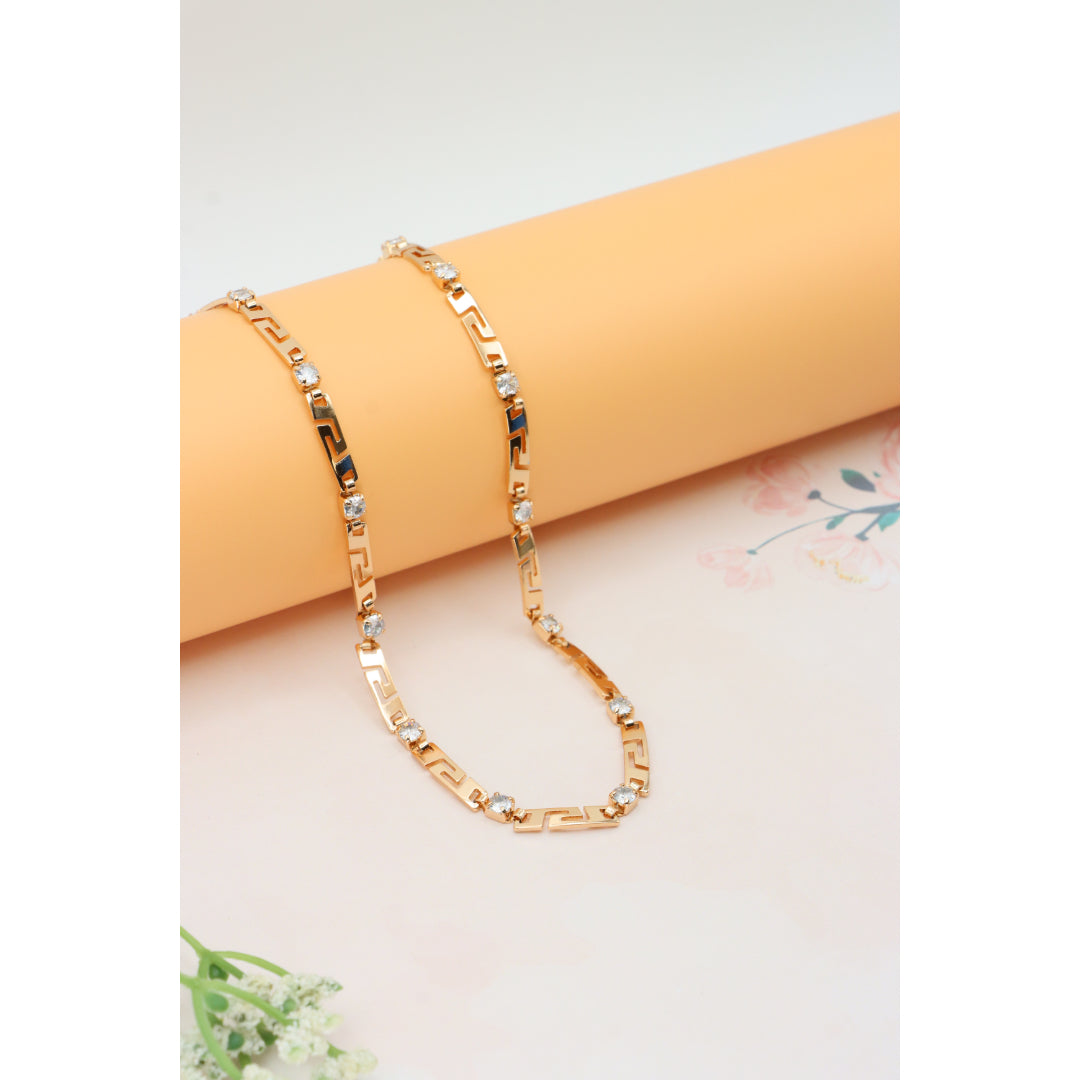 Rose Gold Necklace with CZ Stones and Greek Pattern, XPNL0280 (2028-10)
