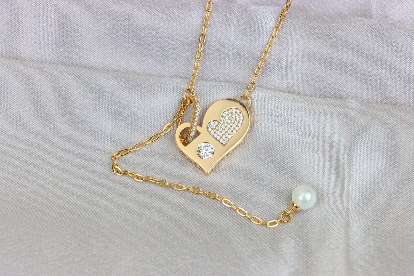 Rose Gold Heart Pendant Necklace with Pearl & Crystal Accents, XPNL1893 (2160-6)