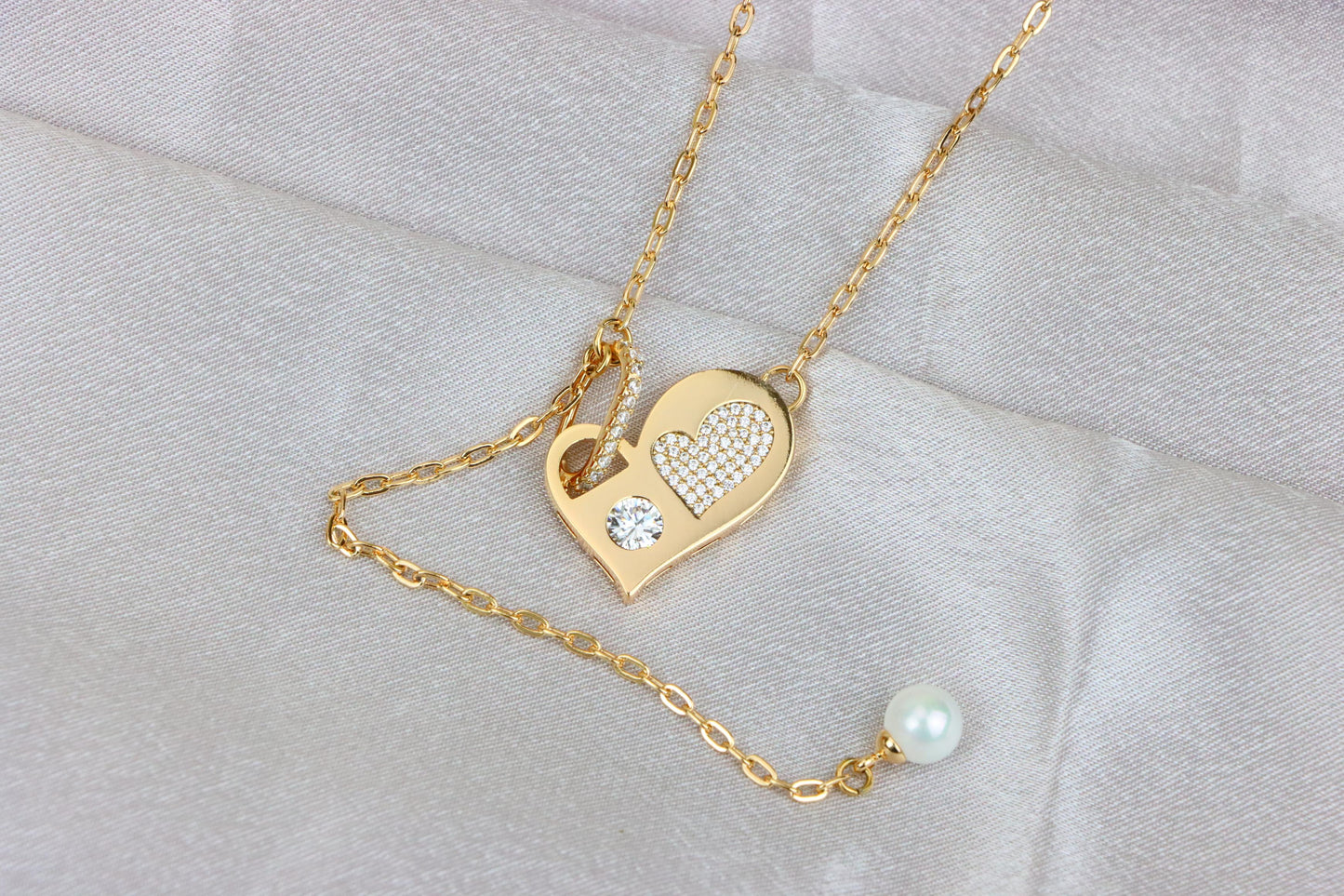 Rose Gold Heart Pendant Necklace with Pearl & Crystal Accents, XPNL1893 (2160-6)