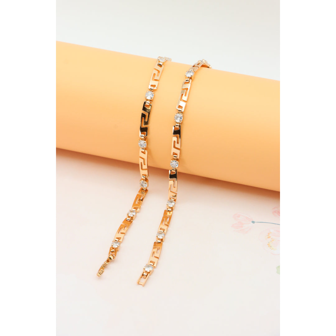 Rose Gold Necklace with CZ Stones and Greek Pattern, XPNL0280 (2028-10)
