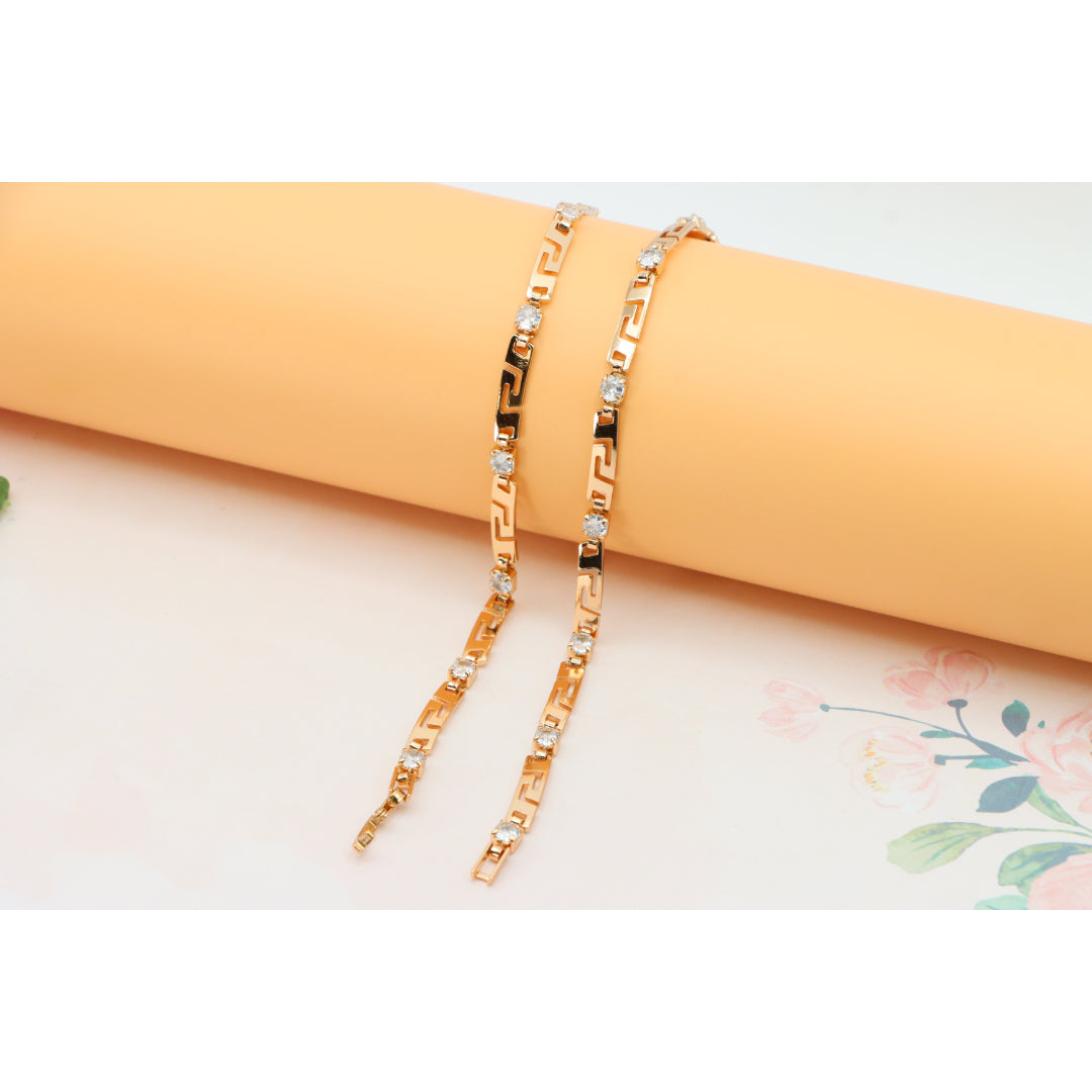 Rose Gold Necklace with CZ Stones and Greek Pattern, XPNL0280 (2028-10)