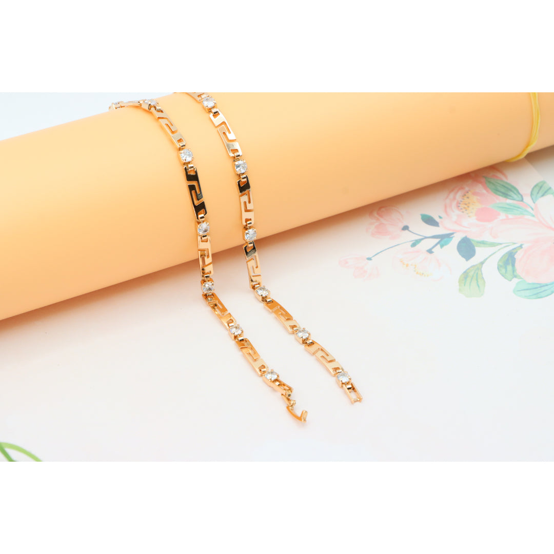 Rose Gold Necklace with CZ Stones and Greek Pattern, XPNL0280 (2028-10)