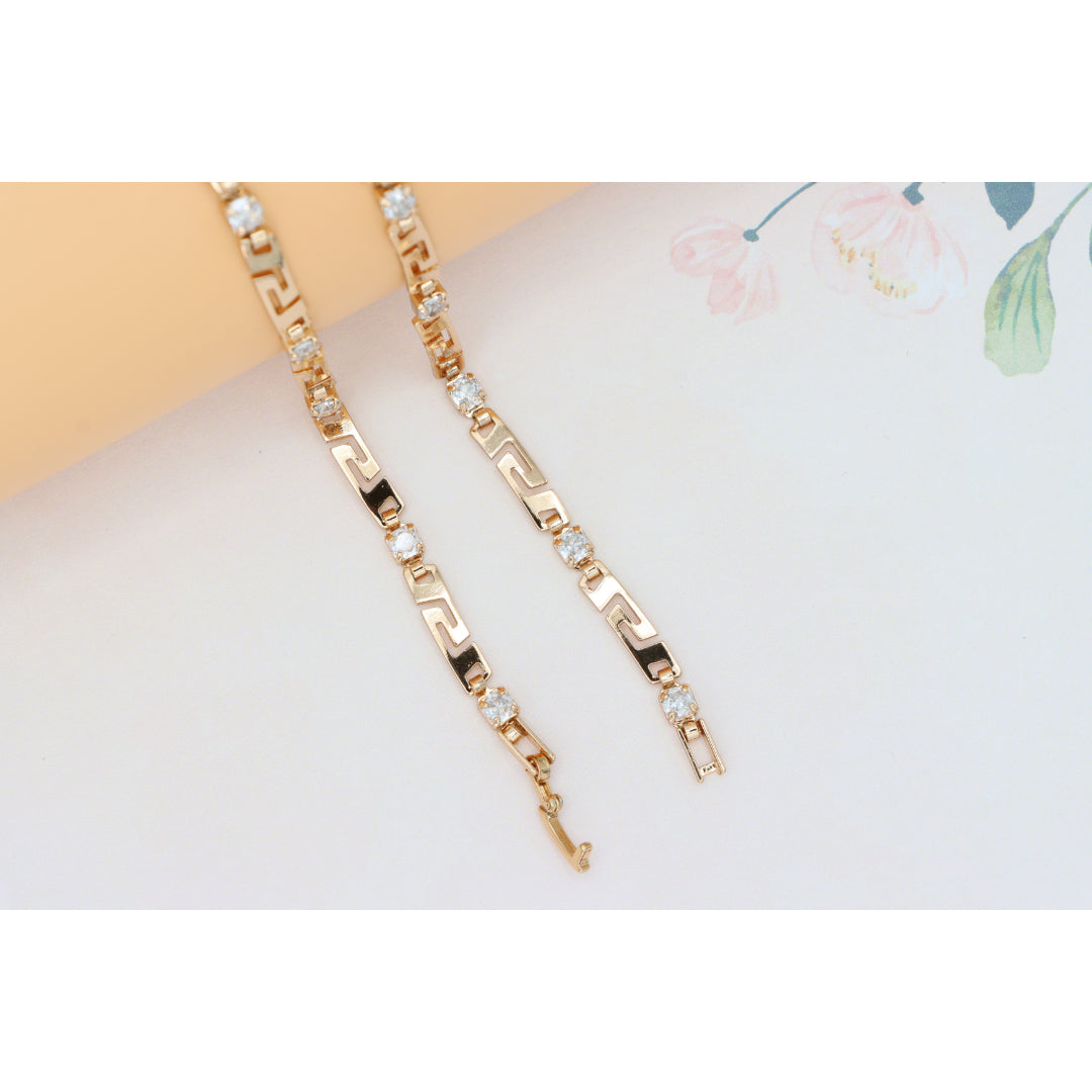 Rose Gold Necklace with CZ Stones and Greek Pattern, XPNL0280 (2028-10)