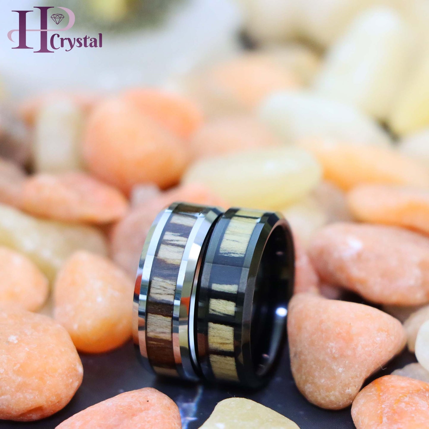 Black Tungsten Ring with Zebra Wood Inlay – Men's Wedding Band, Rustic Tungsten Jewelry