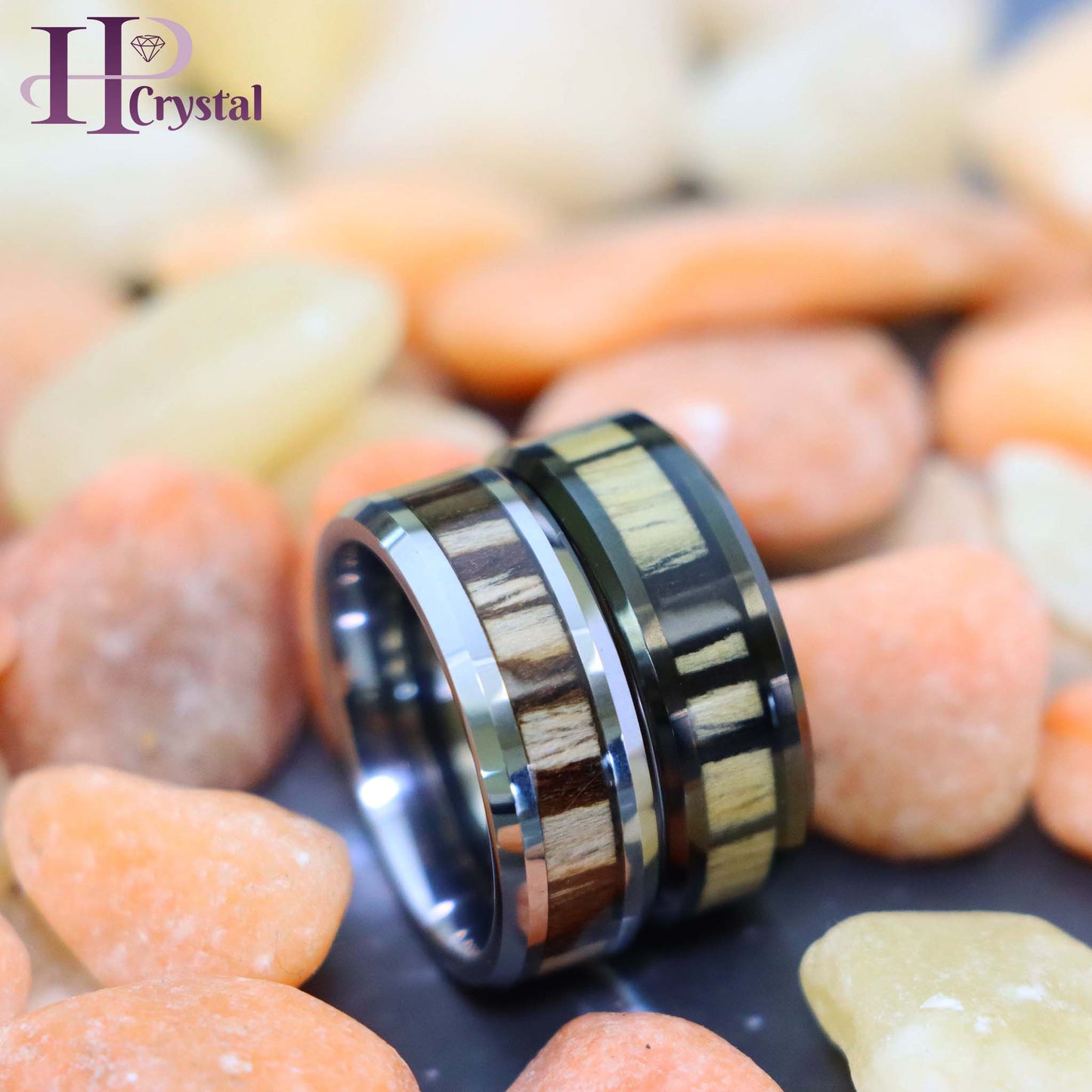 Black Tungsten Ring with Zebra Wood Inlay – Men's Wedding Band, Rustic Tungsten Jewelry