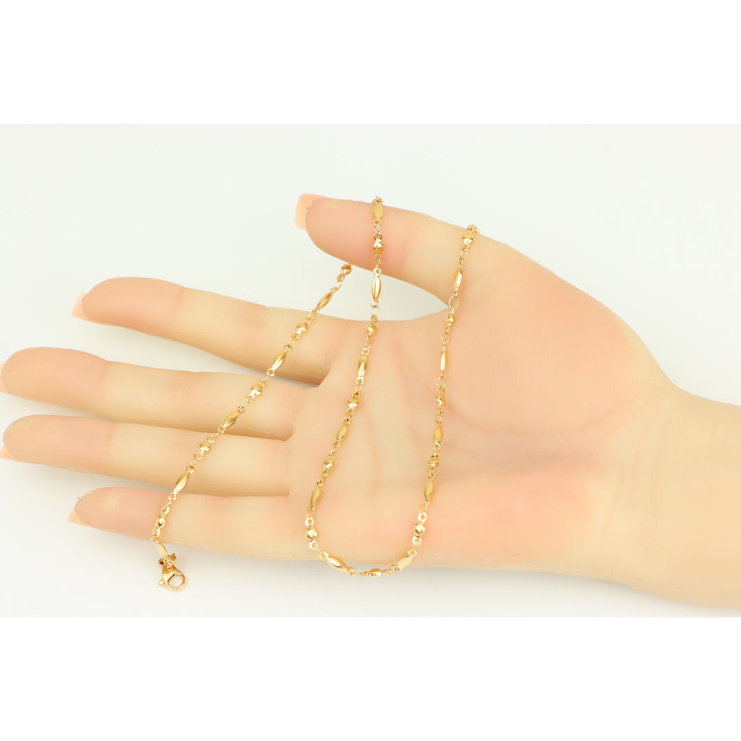 Rose Gold Plated Brass Necklace with Oval & Bead Link, XPNL0281 (2029-1)