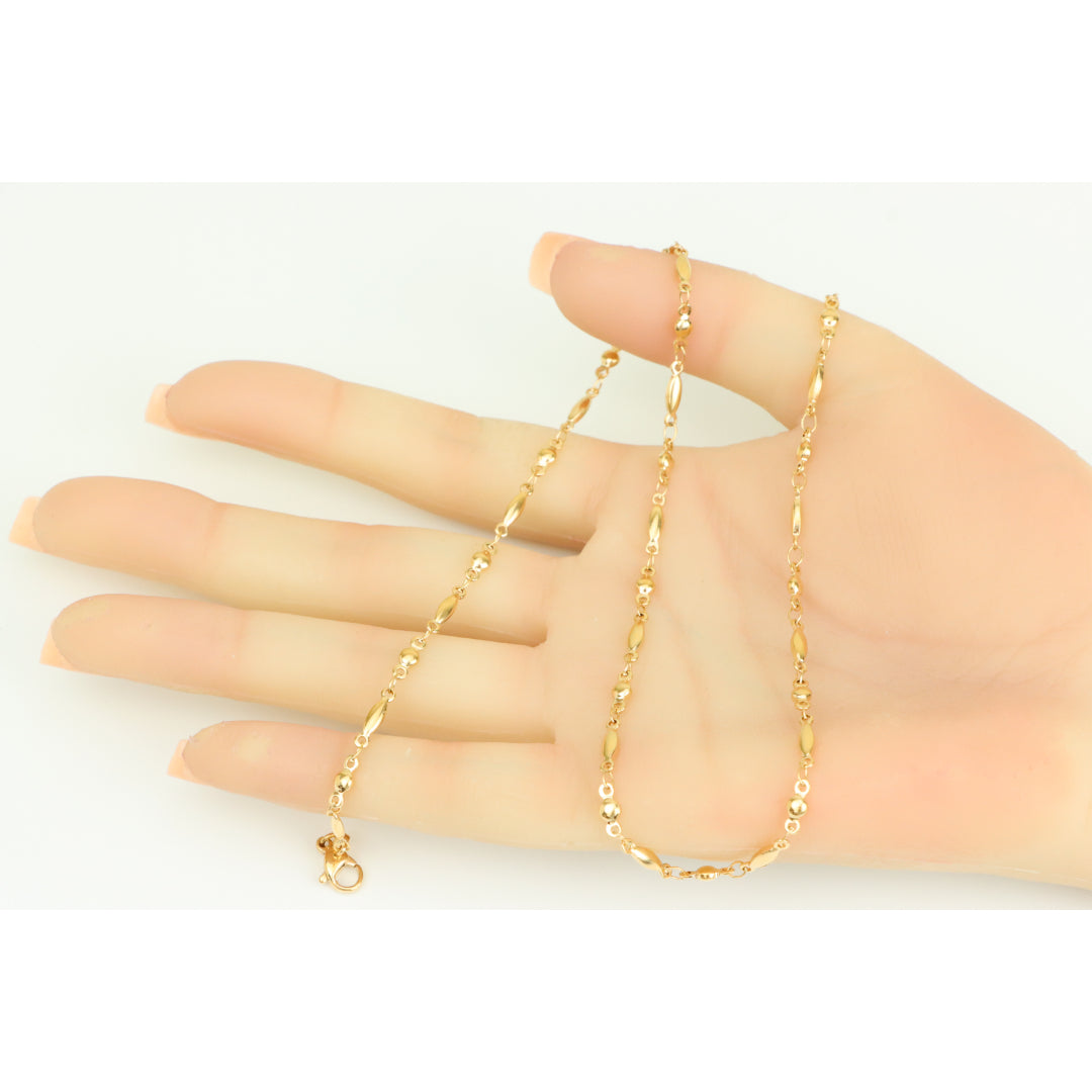 Rose Gold Plated Brass Necklace with Oval & Bead Link, XPNL0281 (2029-1)