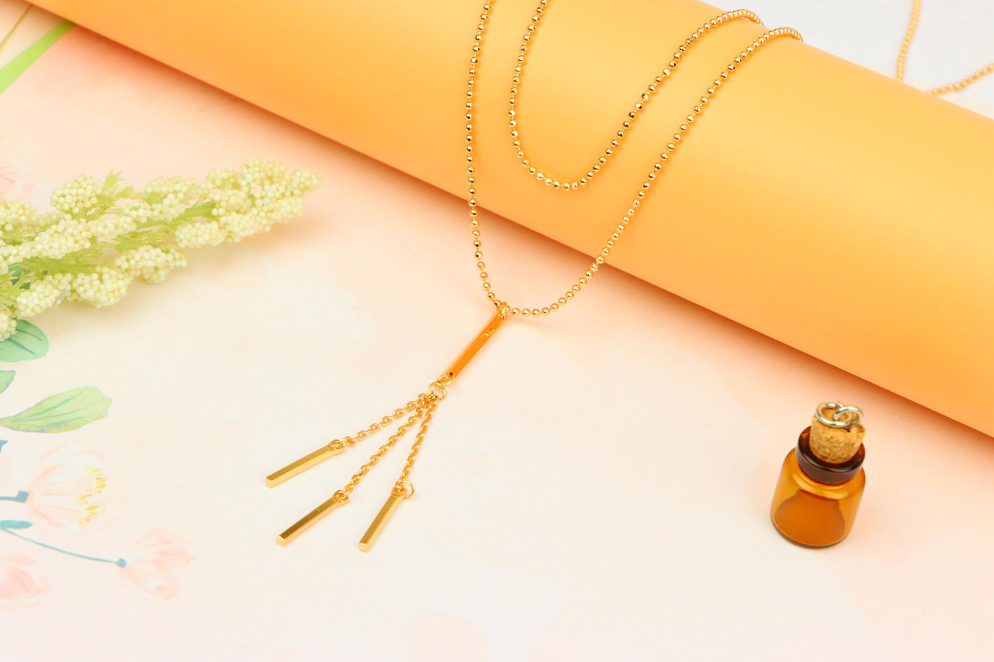 Elegant Double Layer Rose Gold Drop Pendant Necklace, XPNL1894 (2160-7)