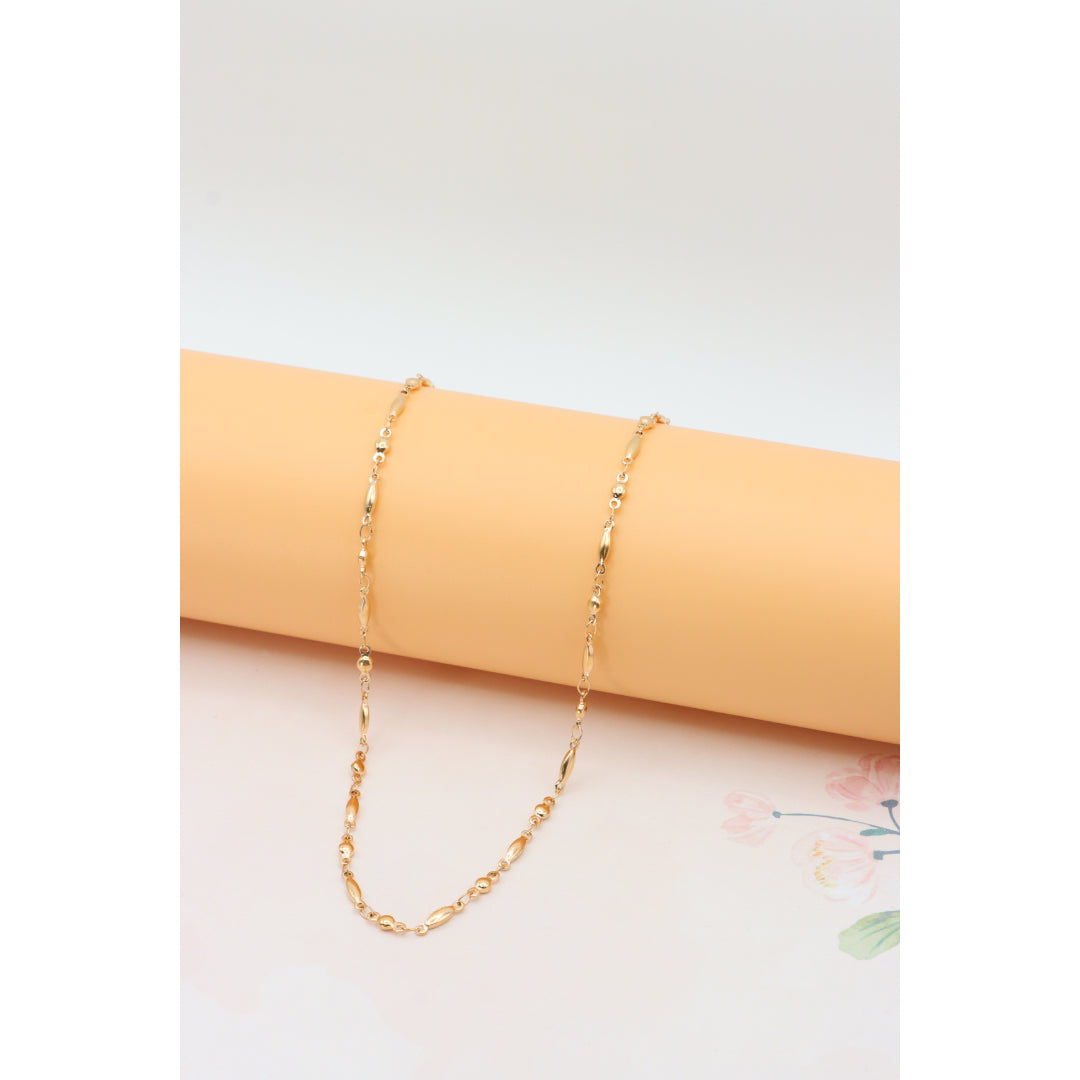 Rose Gold Plated Brass Necklace with Oval & Bead Link, XPNL0281 (2029-1)
