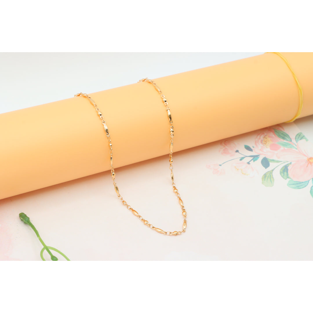 Rose Gold Plated Brass Necklace with Oval & Bead Link, XPNL0281 (2029-1)