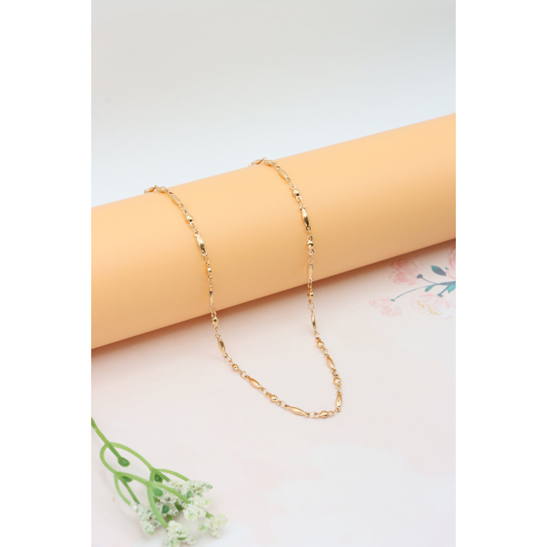 Rose Gold Plated Brass Necklace with Oval & Bead Link, XPNL0281 (2029-1)