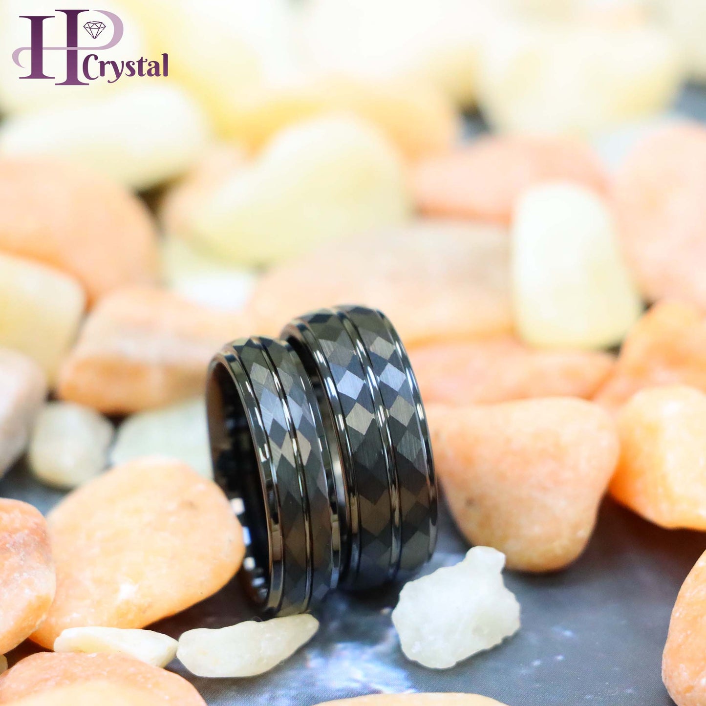 Black IP Diamond-Faceted Finish with Center Groove Tungsten Ring