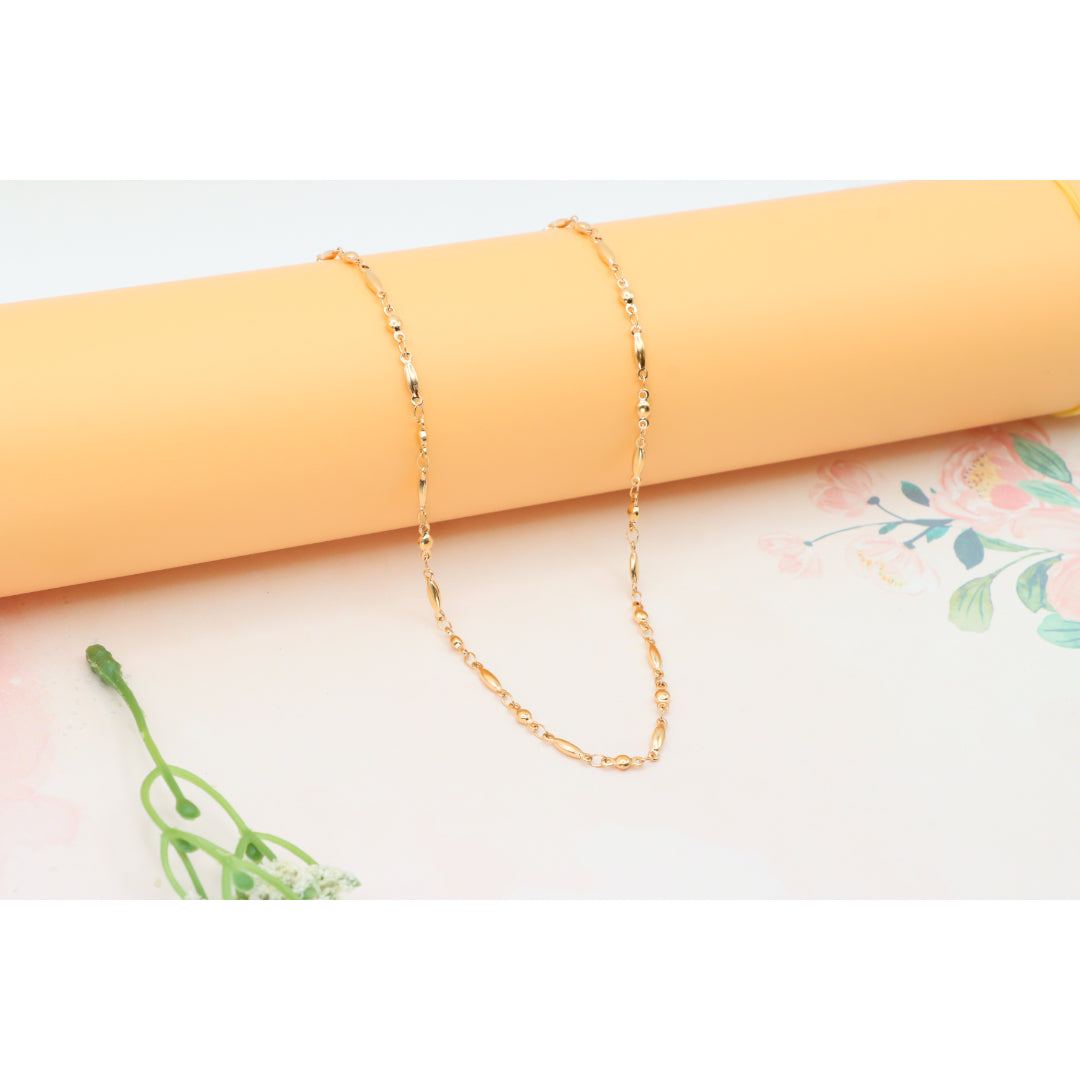 Rose Gold Plated Brass Necklace with Oval & Bead Link, XPNL0281 (2029-1)