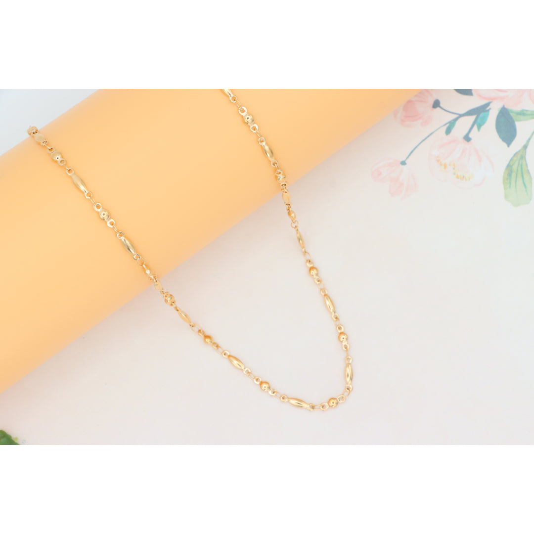Rose Gold Plated Brass Necklace with Oval & Bead Link, XPNL0281 (2029-1)