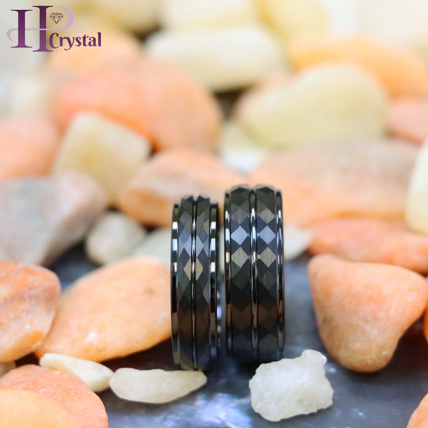 Black IP Diamond-Faceted Finish with Center Groove Tungsten Ring