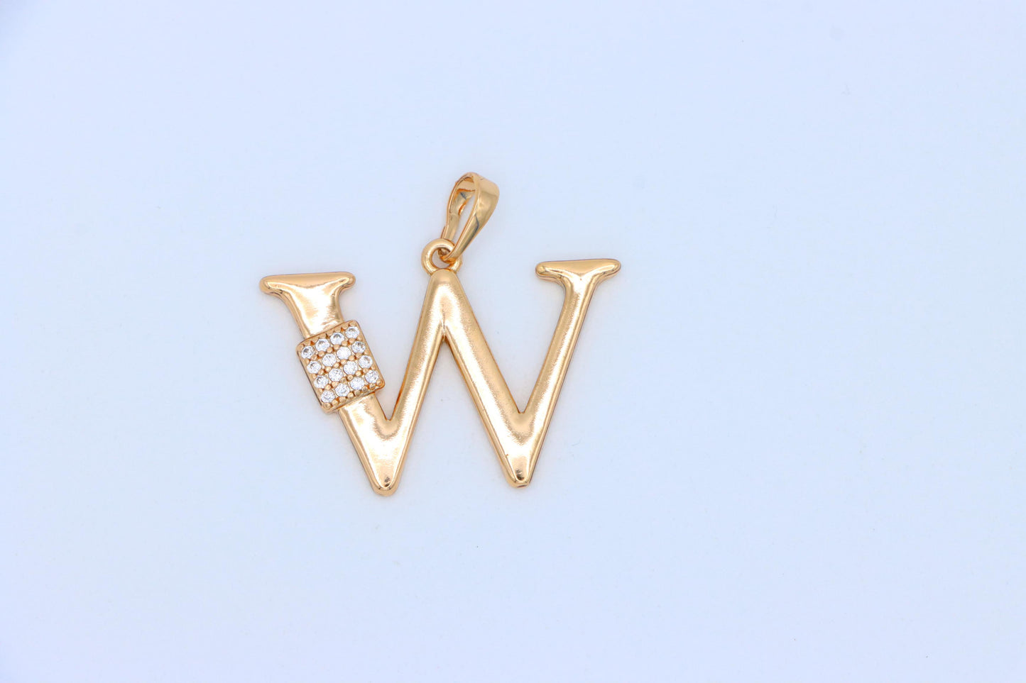 Rose Gold W Letter Pendant with CZ Detail Elegant Charm, XPPT1434 (2136-1)