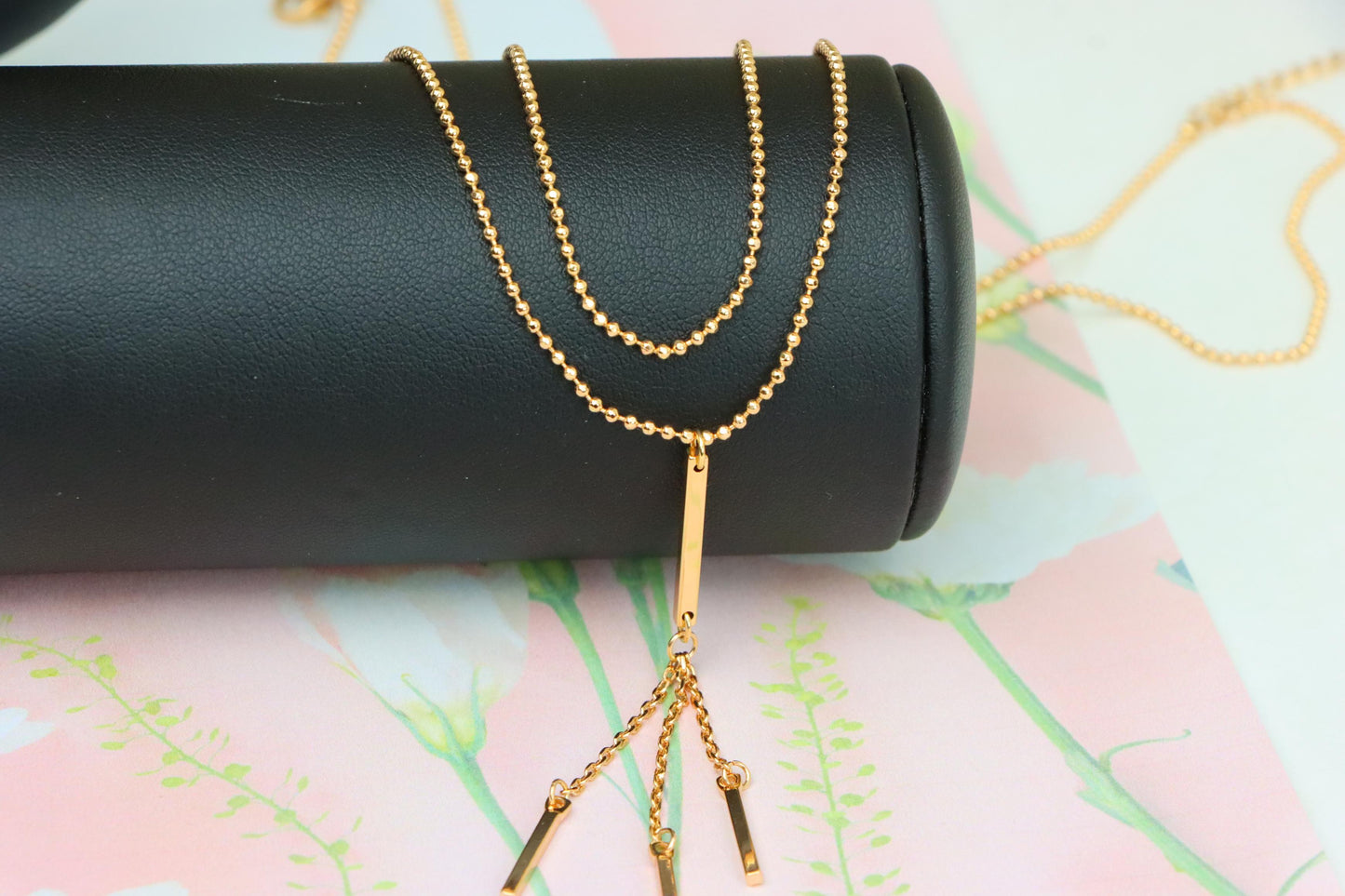 Elegant Double Layer Rose Gold Drop Pendant Necklace, XPNL1894 (2160-7)