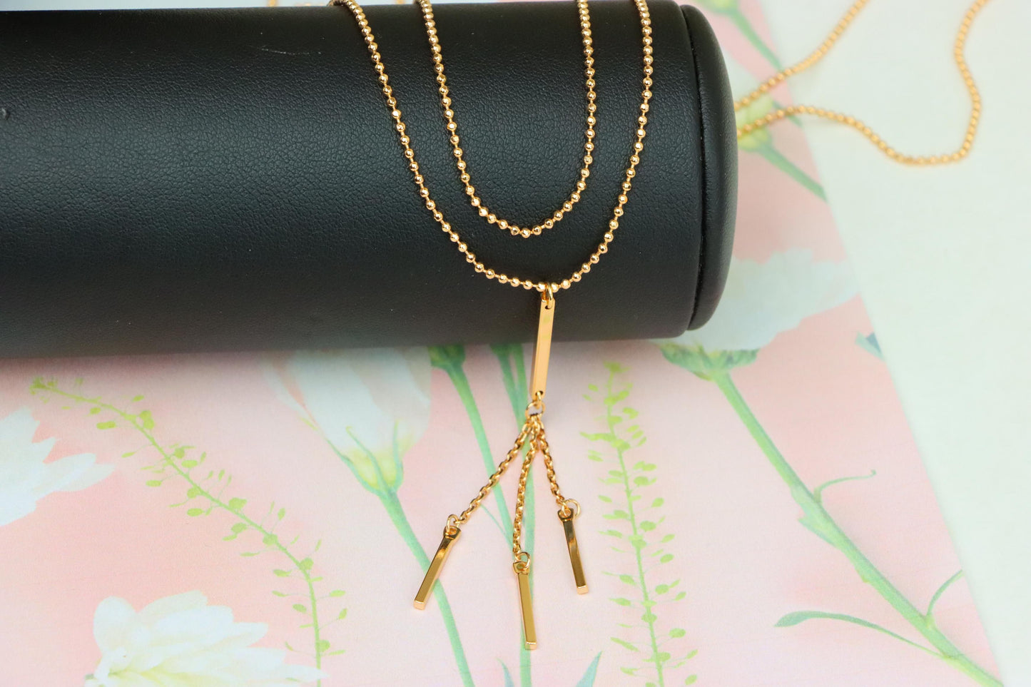 Elegant Double Layer Rose Gold Drop Pendant Necklace, XPNL1894 (2160-7)