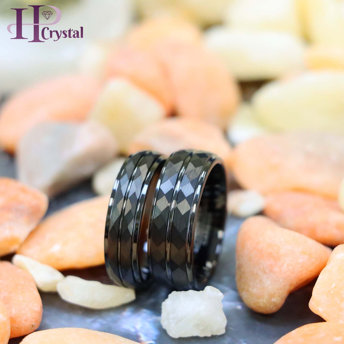 Black IP Diamond-Faceted Finish with Center Groove Tungsten Ring
