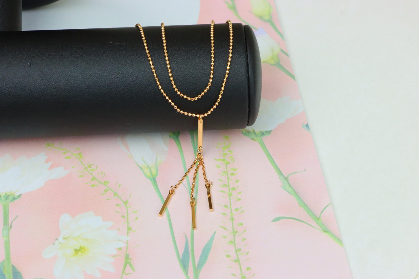 Elegant Double Layer Rose Gold Drop Pendant Necklace, XPNL1894 (2160-7)