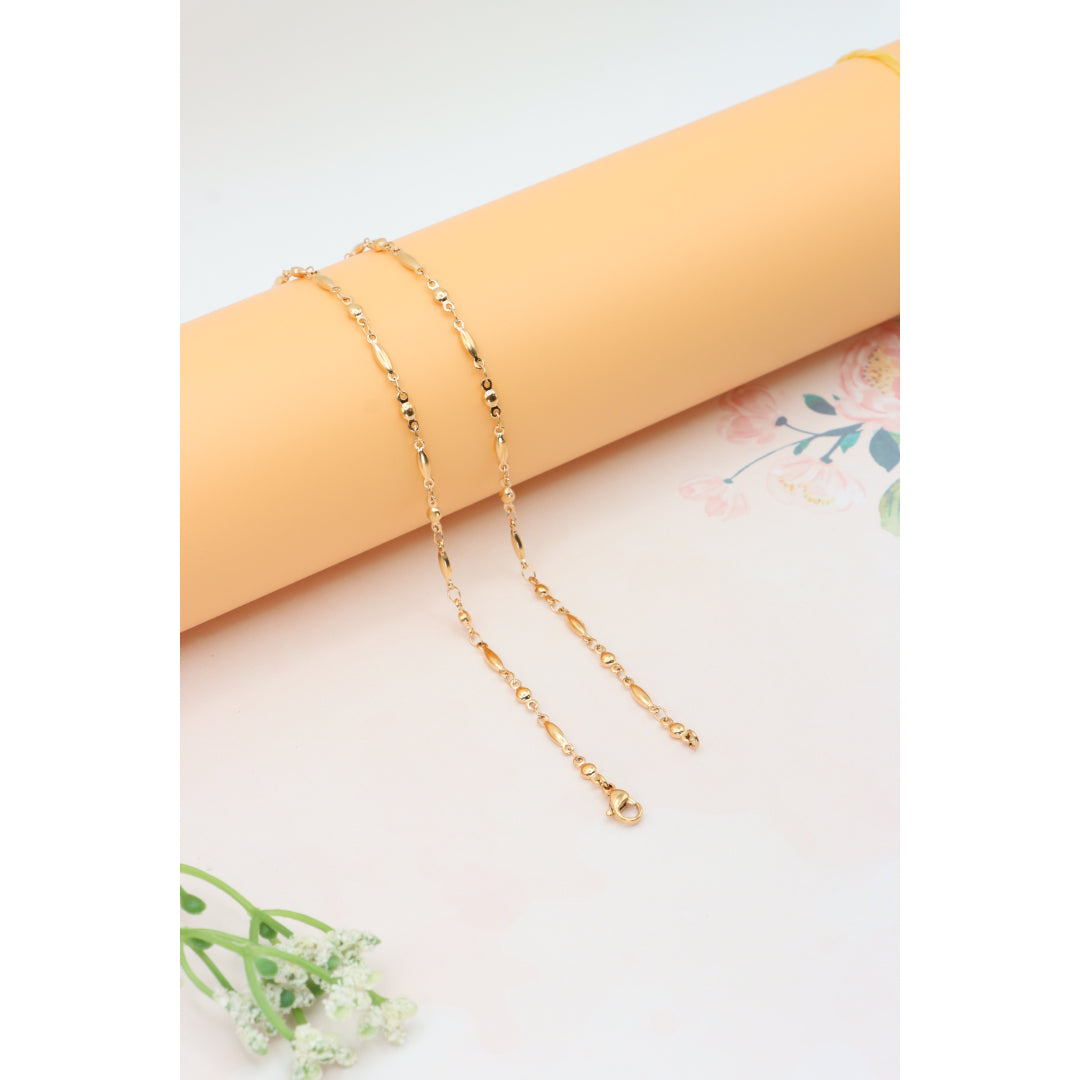 Rose Gold Plated Brass Necklace with Oval & Bead Link, XPNL0281 (2029-1)