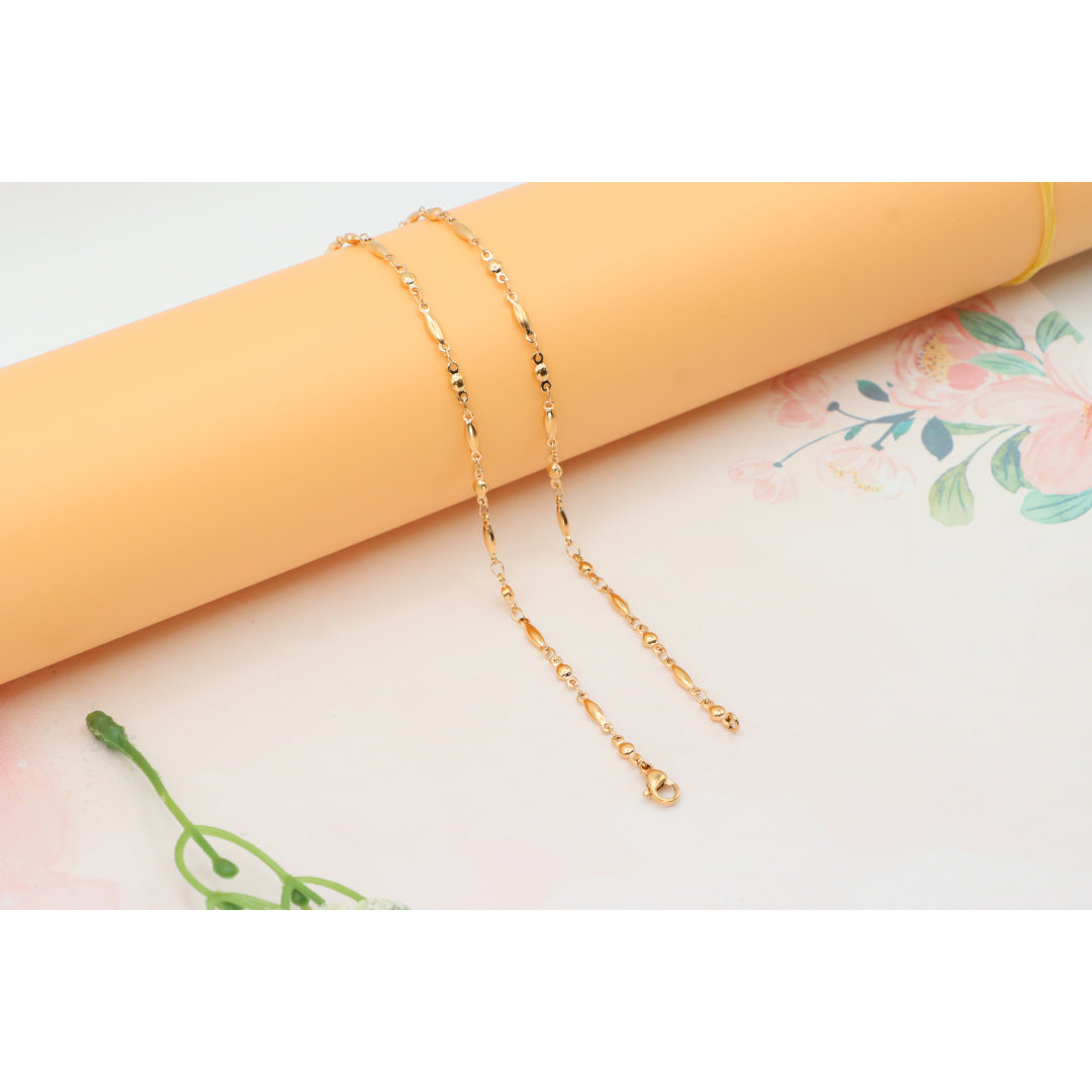 Rose Gold Plated Brass Necklace with Oval & Bead Link, XPNL0281 (2029-1)