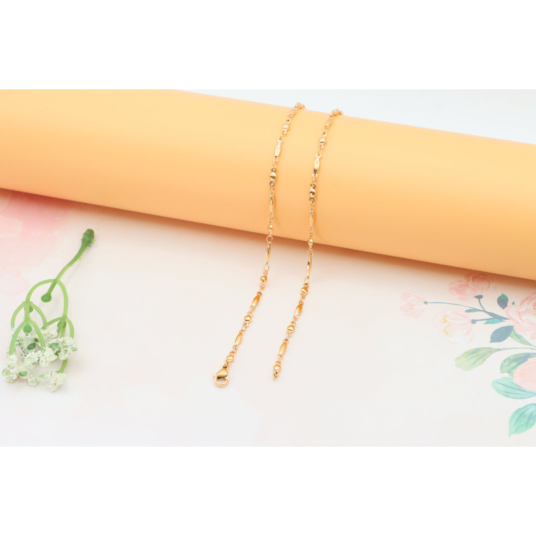 Rose Gold Plated Brass Necklace with Oval & Bead Link, XPNL0281 (2029-1)