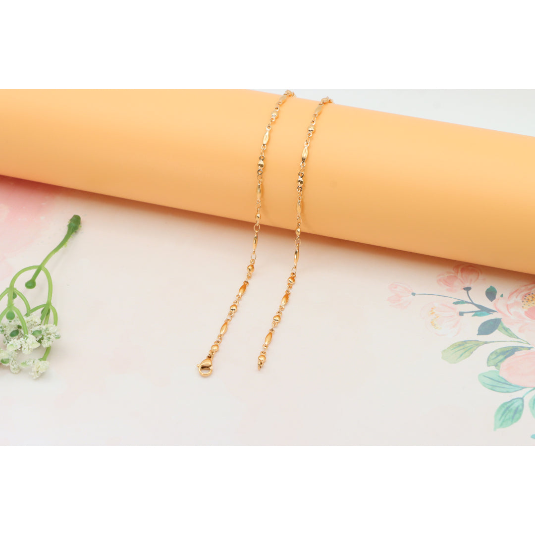 Rose Gold Plated Brass Necklace with Oval & Bead Link, XPNL0281 (2029-1)